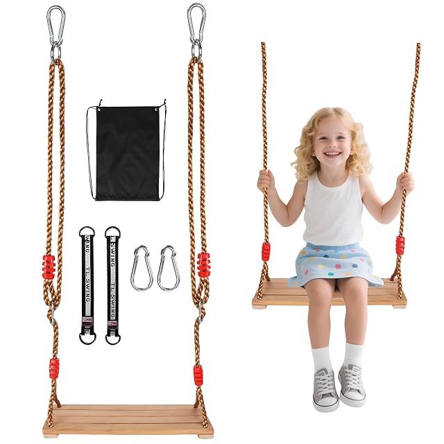 WUSUPU Columpio de Madera,Columpios Infantiles,Columpio Trapecio,JardíN Exterior NiñOs Antideslizante…