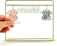 Vista 1 de NUOBESTY Perchero en miniatura de hierro dorado para muñecas con 10 mini perchas para muebles de casa de muñecas y almacenamiento de ropa