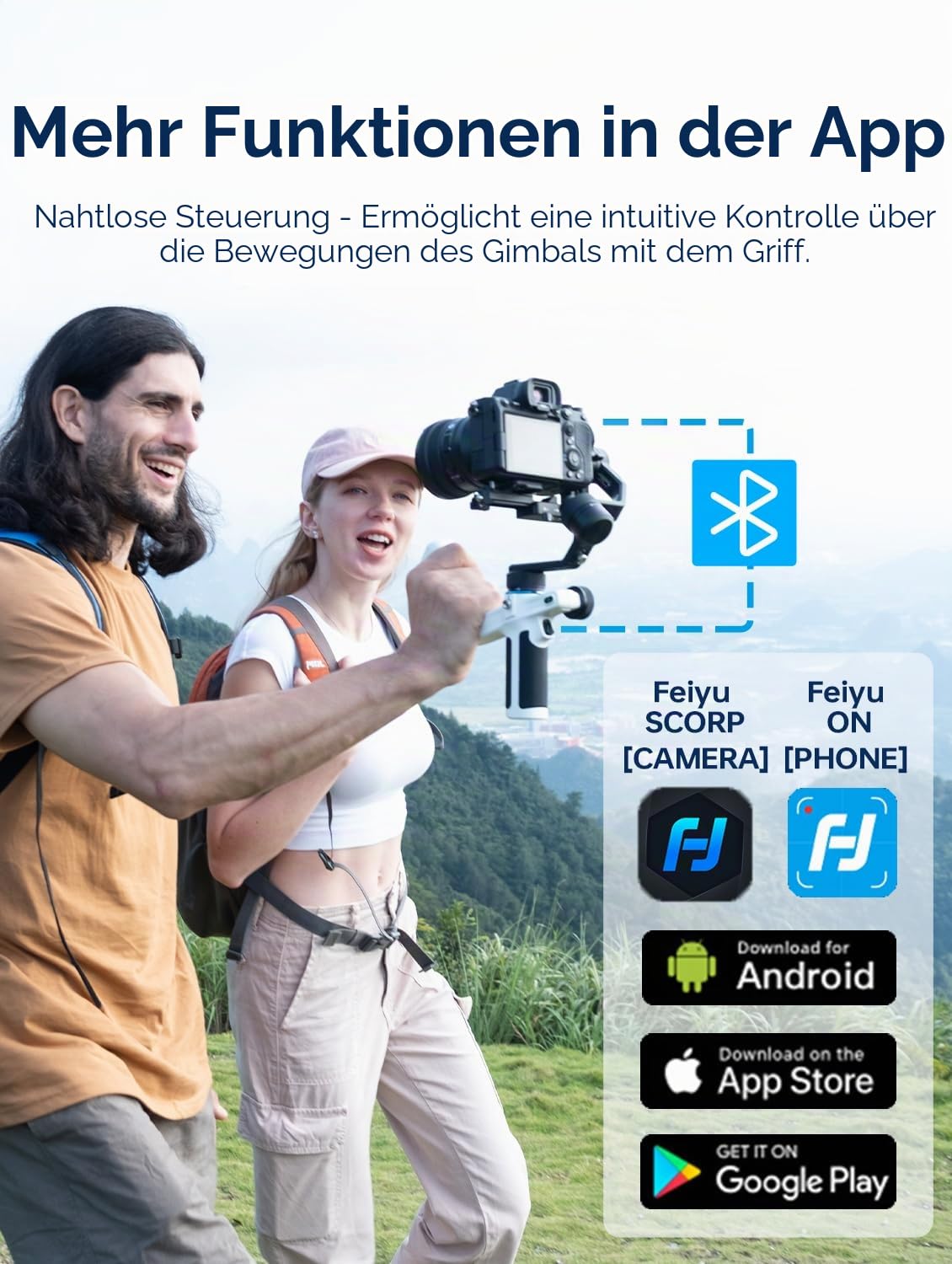 FeiyuTech SCORP Mini 2 Kit – 3-Achsen Gimbal Stabilisator für Spiegellose Kameras & Smartphone, mit AI-Tracking, Gestensteuerung, Touchscreen, Leichter Stabilisator für Vlog, YouTube, TikTok & GoPro