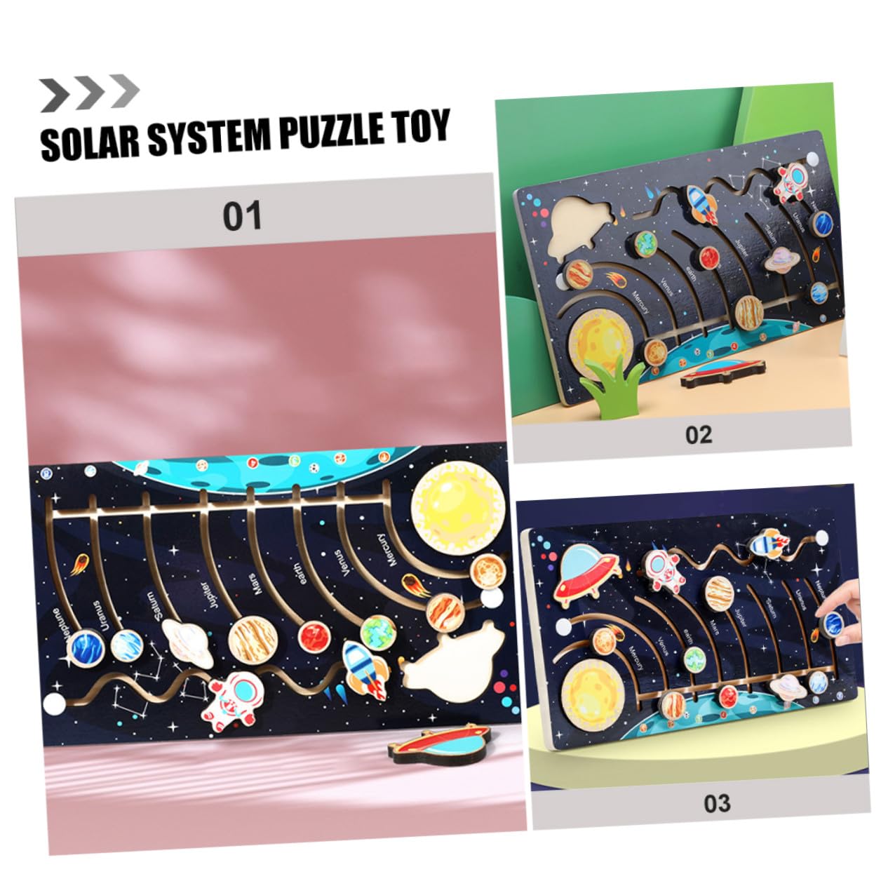 Abaodam Puzzle in Legno Solare per Bambini Pianeti Mobili, Sviluppa Riconoscimento Forme e Abilità Motorie, per Attività Prescolari di Apprendimento