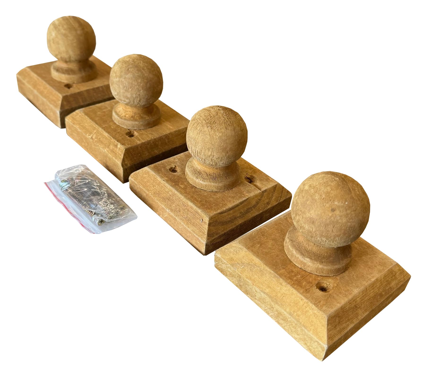 Selections Wooden Garden Fence Post Finial Ball Cap Newel Topper- Pack of 4