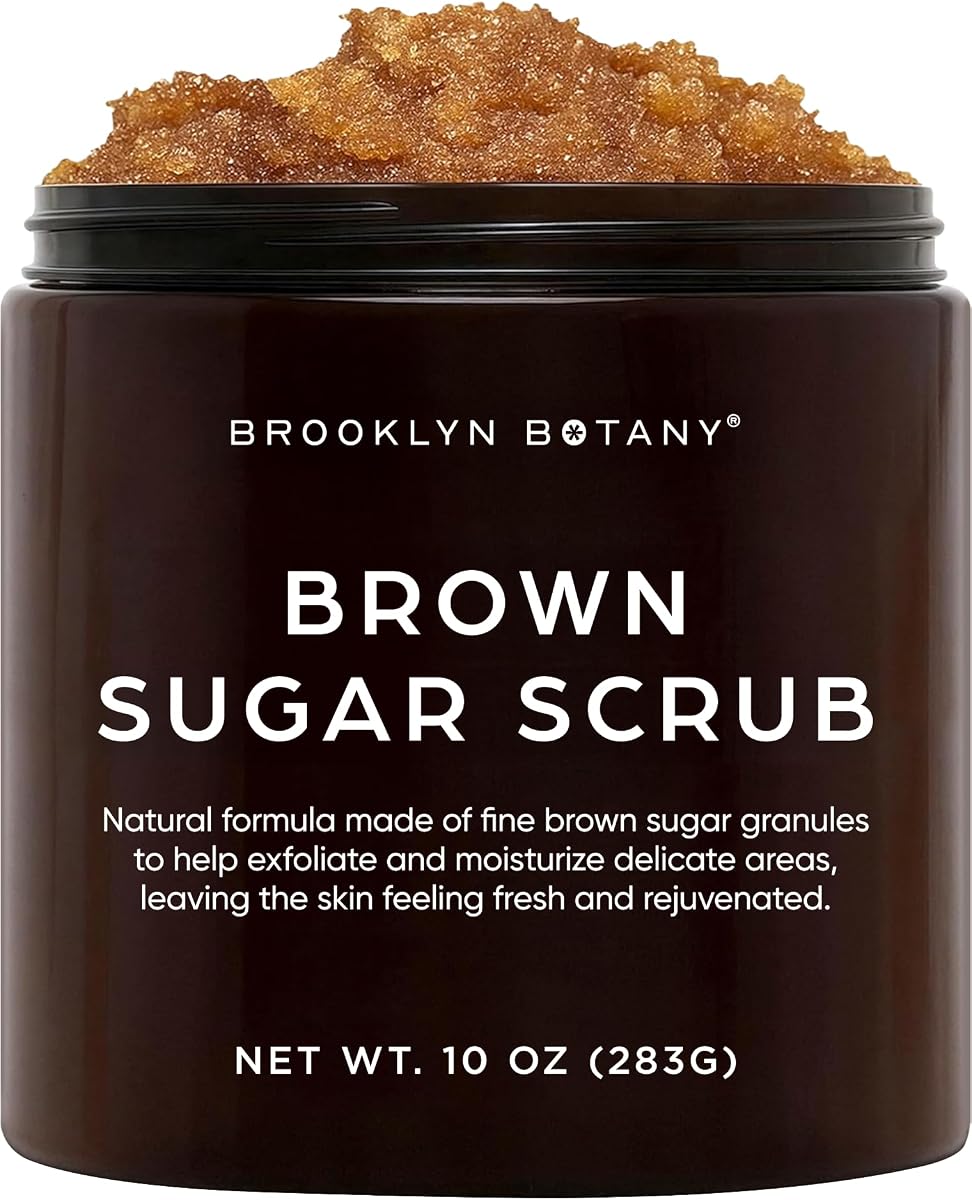 Exfoliante corporal de azúcar moreno – Hidratante y exfoliante para cuerpo, cara, manos y pies – Combate el acné, líneas finas y arrugas, grandes regalos para mujeres y hombres – 10 oz