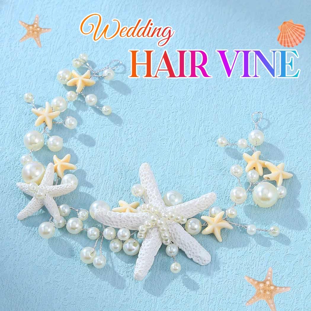 Catery Starfish Mermaid Headband Pearl Wedding Hair Vine Mermaid Hair Accessories for Women and Brides image 2