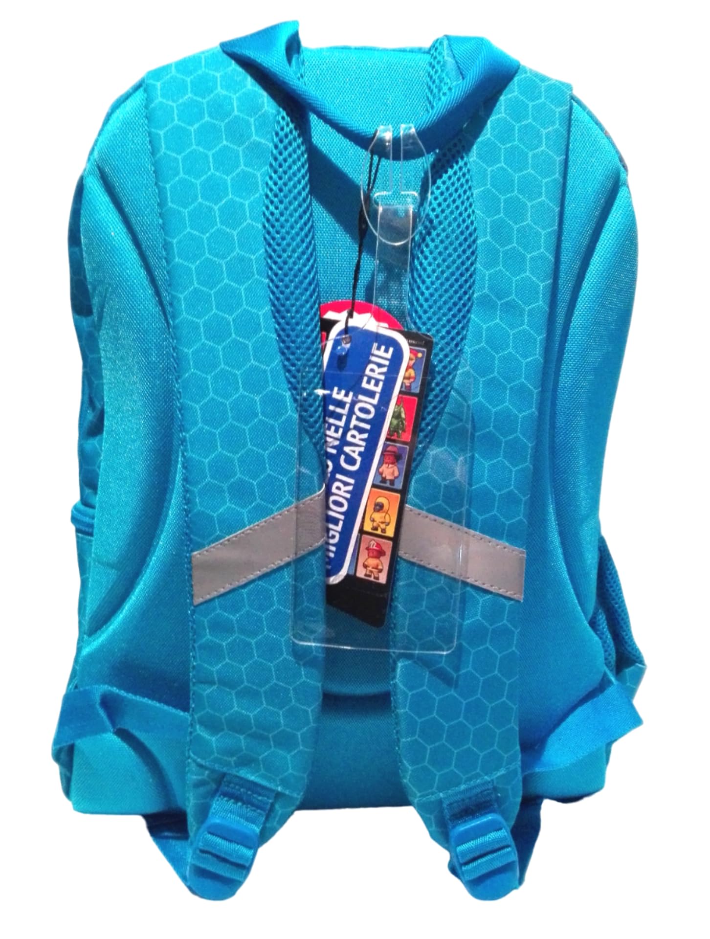 PRESTIGE & DELUXE Zaino Scuola Stumble Guys Azzurro Tondo 3 scomparti con badge - Tinta Unita Pool Over + Astuccio ovale + 7 Penne cancellabili e portachiave Stumble Guys