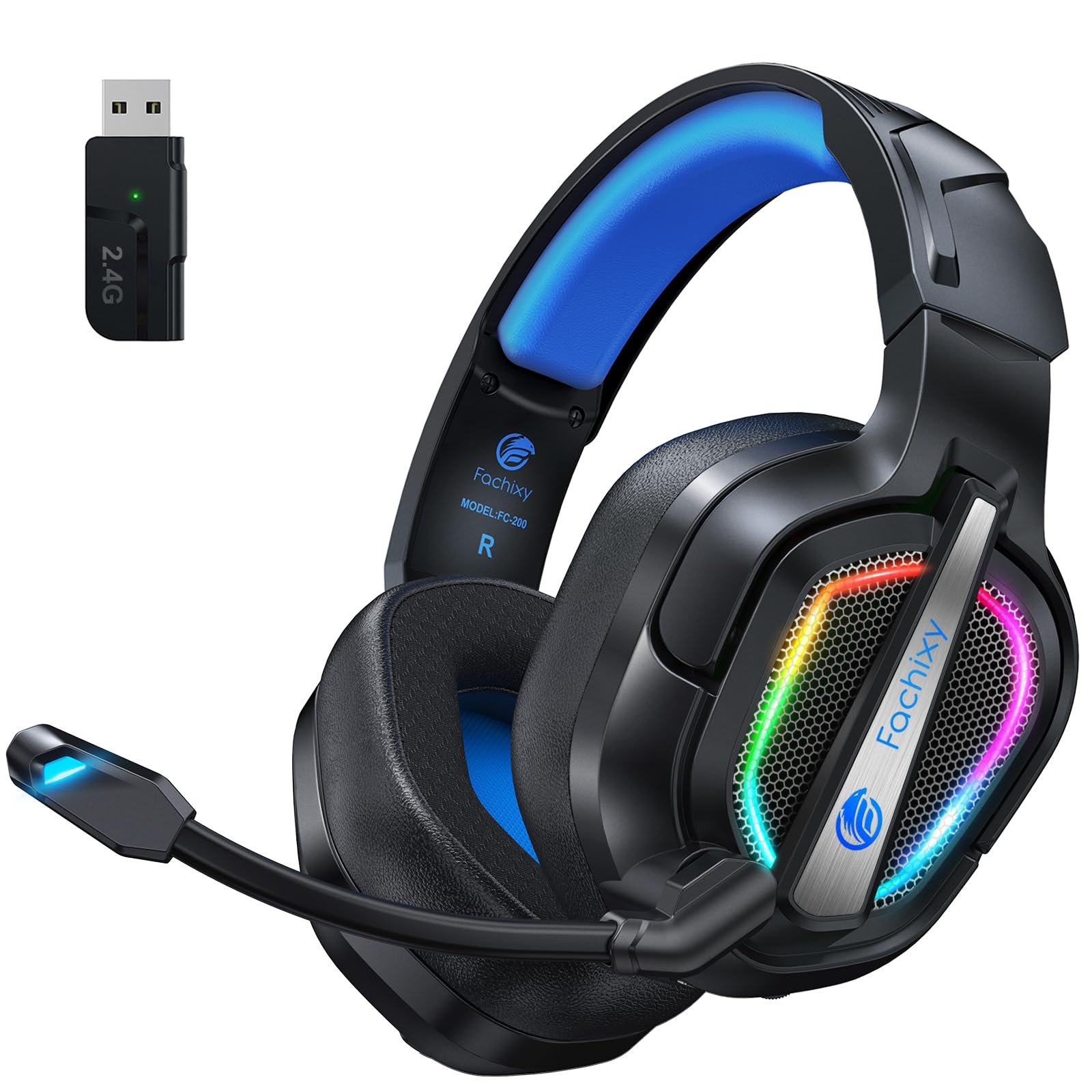 Fachixy FC-200 Wireless Gaming Headset with Mic for PS5, PS4 - Bluetooth 5.4 & 2.4GHz Gaming Headphones with Low Latency, 50-Hrs Battery Foldable Gamer Headset for Laptop, Switch and Mobile