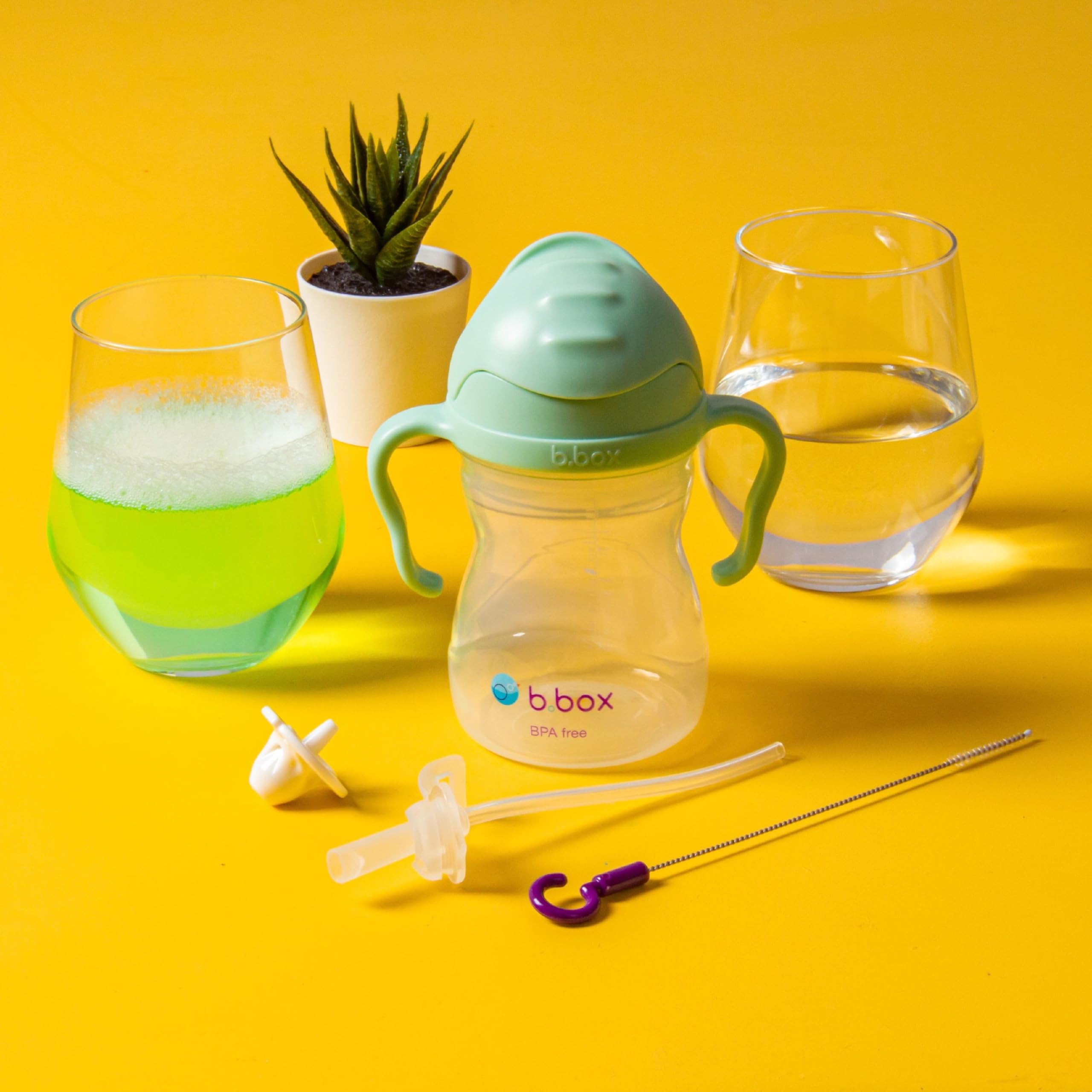 b.box Lot de pailles de rechange pour gobelet : comprend 1 paille de rechange avec poids, 1 brosse de nettoyage, compatible avec les gobelets b.box Sippy