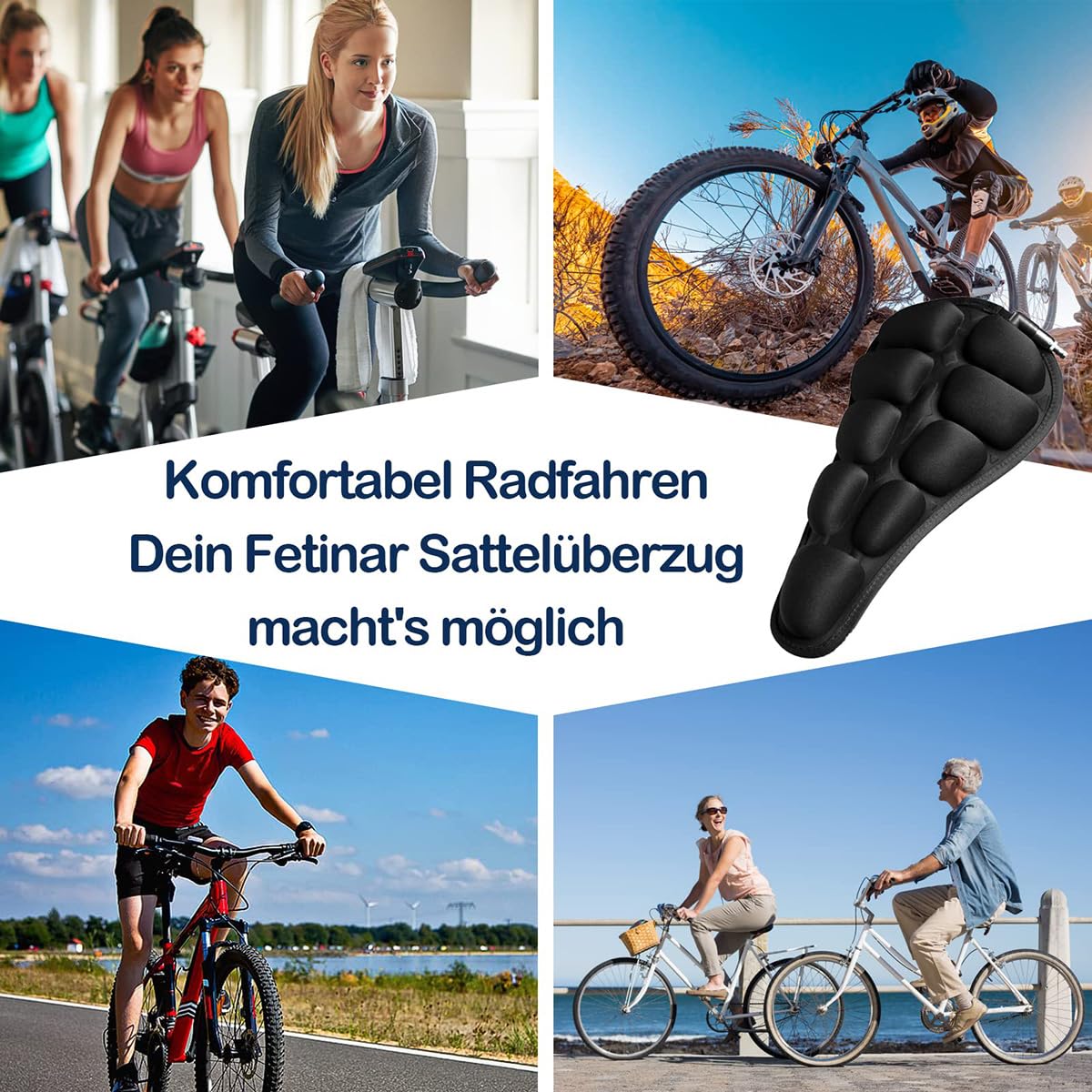 Generisch Fahrradsattel Überzug mit 3D Fahrrad Airbag aufblasbare Sattelpolsterung bequem Antirutsch für Mountainbike Rennrad Elektrofahrrad tragbar