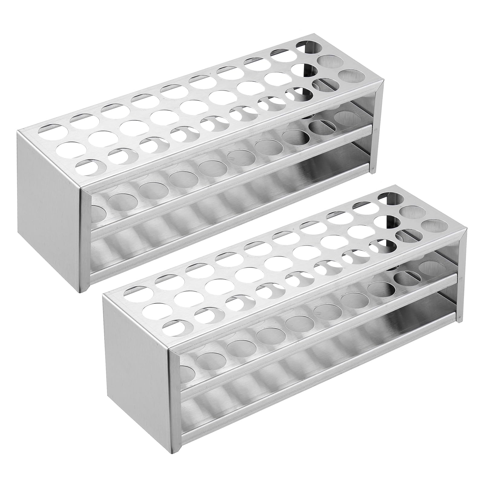 PATIKIL Porta Provette Con 30 Fori, 2Pezzi Foro Rotondo Da 0.83" (21mm) Supporto In Acciaio Inossidabile 304 Adatto Per Provette Da 25ml, Colore Argento