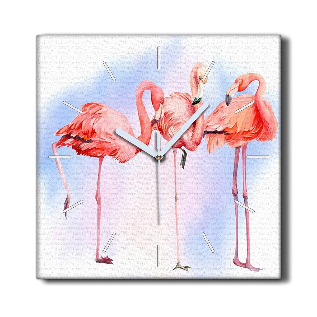 Horloge Murale Salon Silencieuse en Toile Flamant Rose 30x30