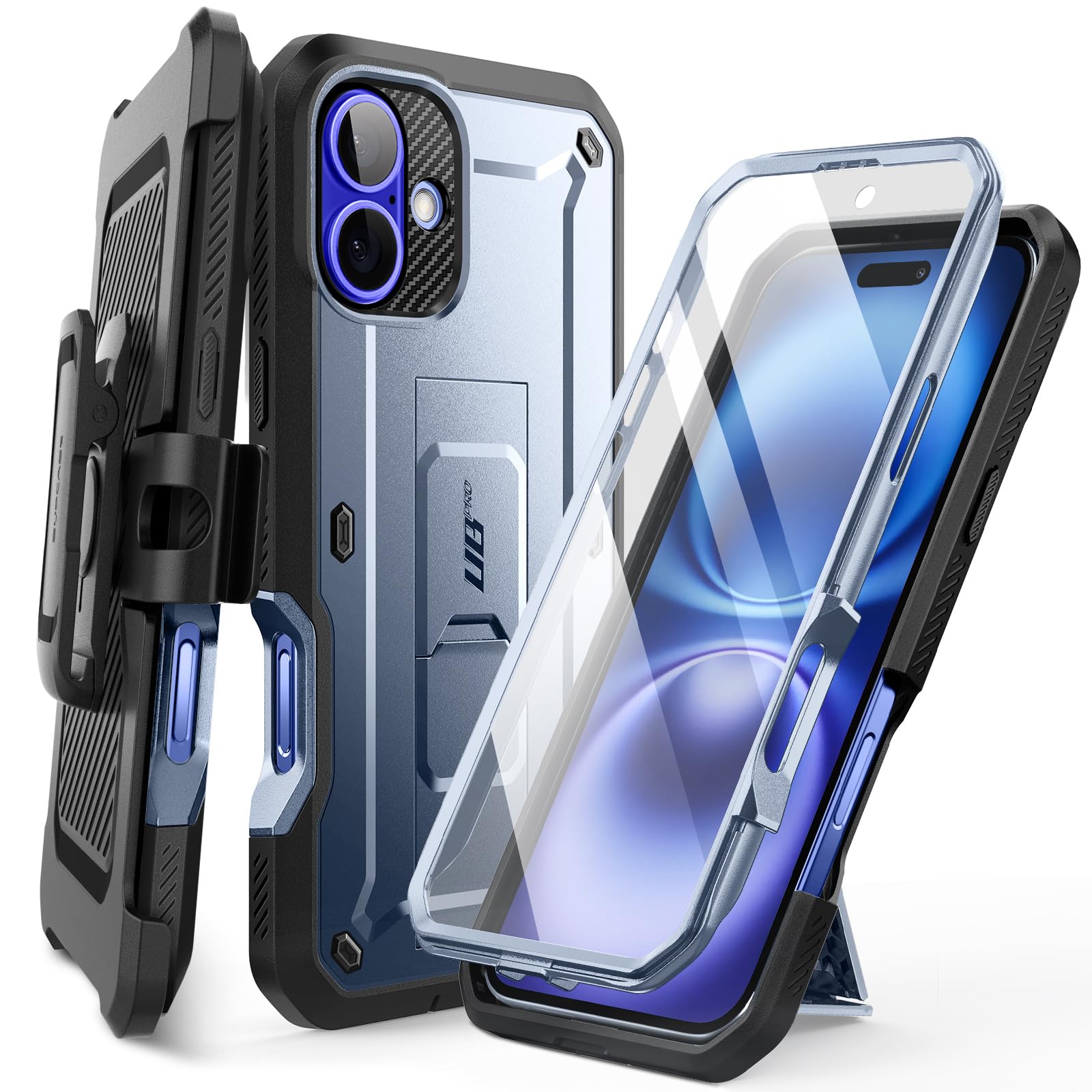SUPCASE for iPhone 16 Case with Screen Protector (Unicorn Beetle Pro), [Built-in Stand & Belt-Clip] [Military-Grade Protection] Full Body Heavy Duty
