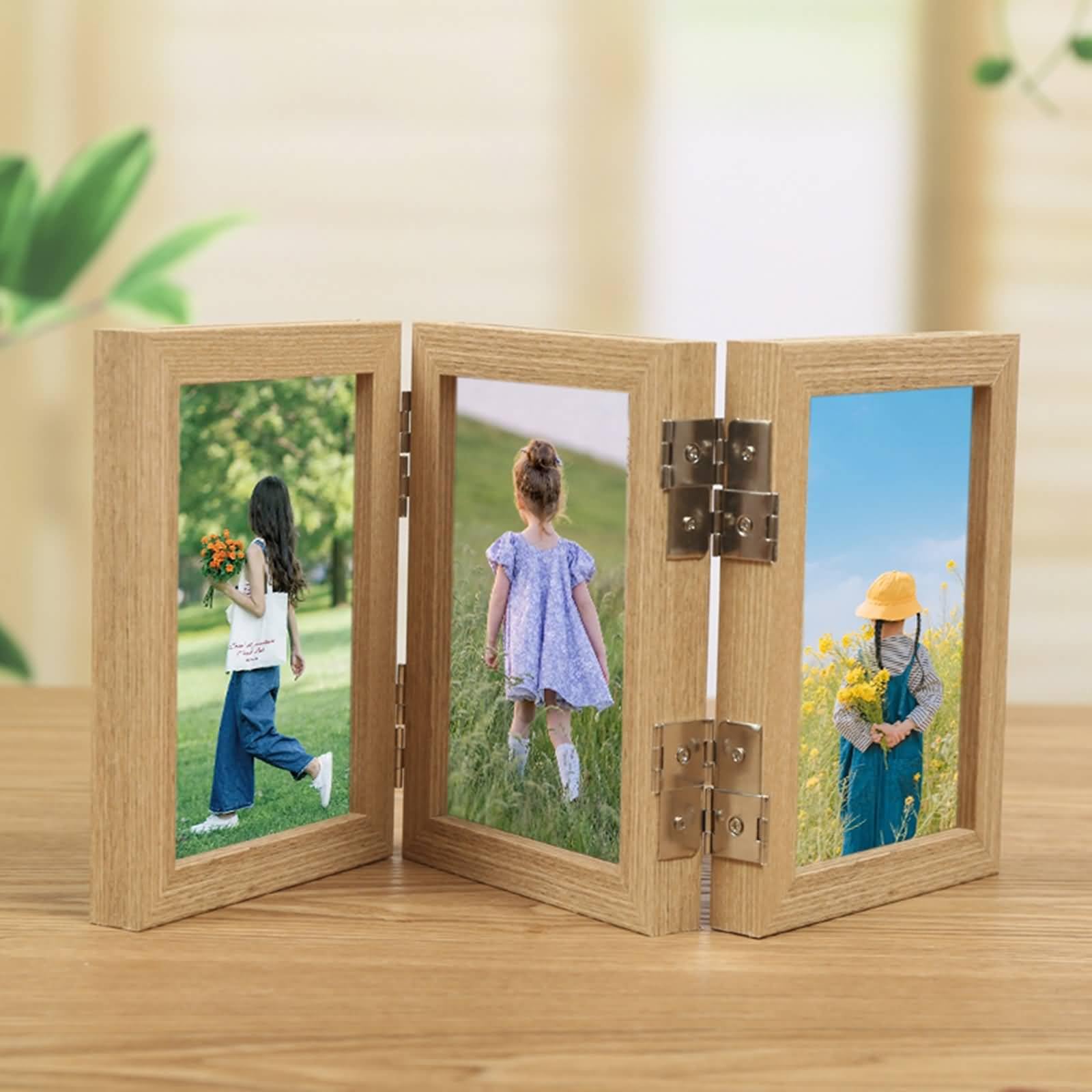 Bilderrahmen Zum Hinstellen, Bild 10 x 15 cm Anzeigen, Holz Rechteck 3 Öffnung Falten Fotorahmen für Home Decor, Senkrecht, Tischplatte, MDF