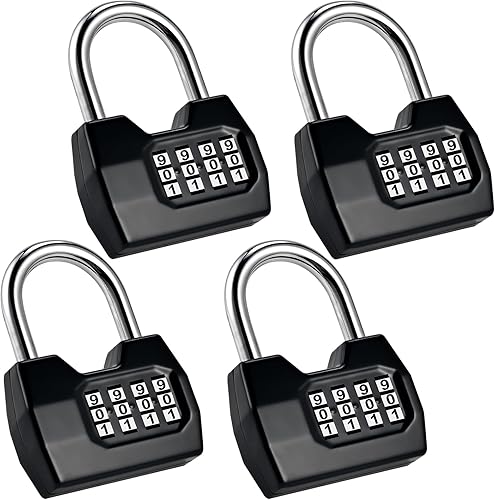 Paquete de 4 cerraduras combinadas, 4 dígitos, candado de combinación impermeable para exteriores, para vallas, casilleros, cobertizos, gimnasio,