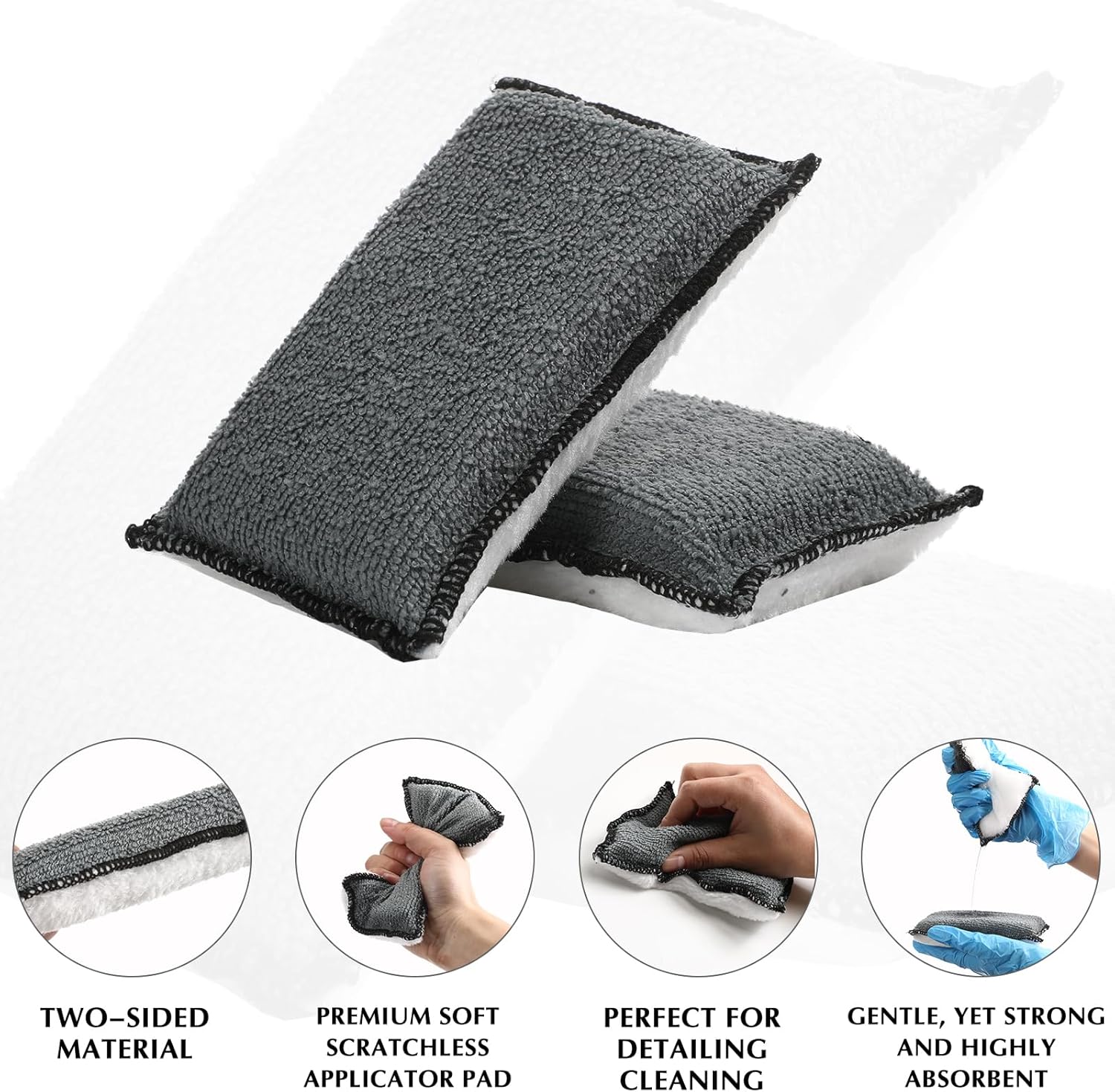 Mudder 8 Pcs Car Interior Scrubbing Sponge 5'' x 3'' Fiber Car Wax Applicator pad Household Cleaning Sponges for Leather Car Seat Couch Cleaning (Gray White) - Image 4