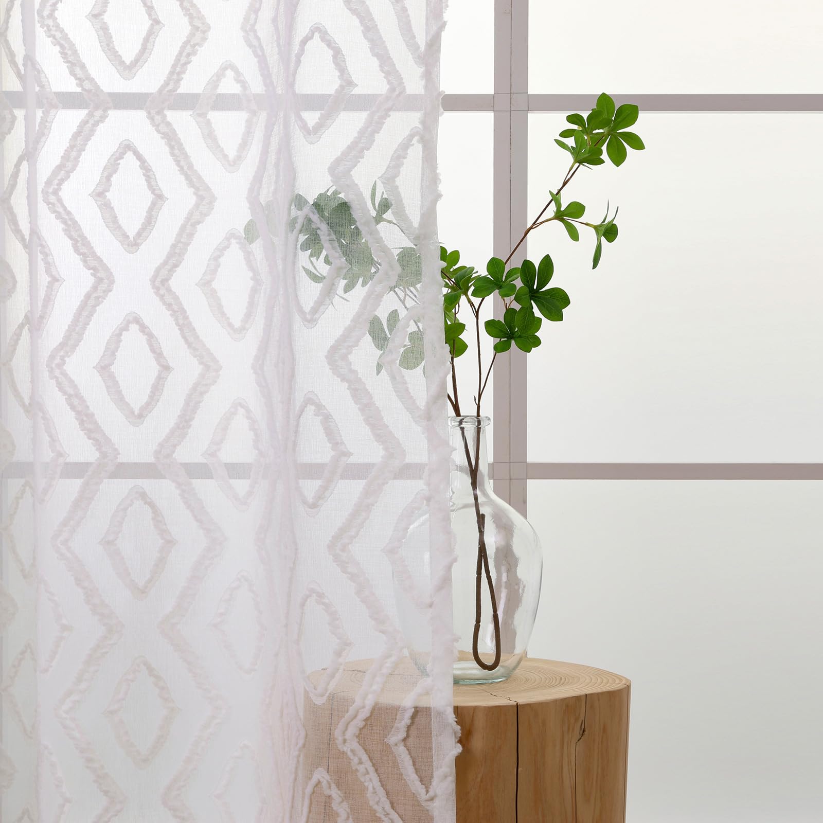 L.Z.E Vorhänge Weiss für Wohnzimmer, Gardinen Weiß mit Kräuselband für Schienensystem, Transparent Schiene Vorhang Store Boho Gardine für Schlafzimmer, 2er Set Modern 245 cm Lang Naturweiß