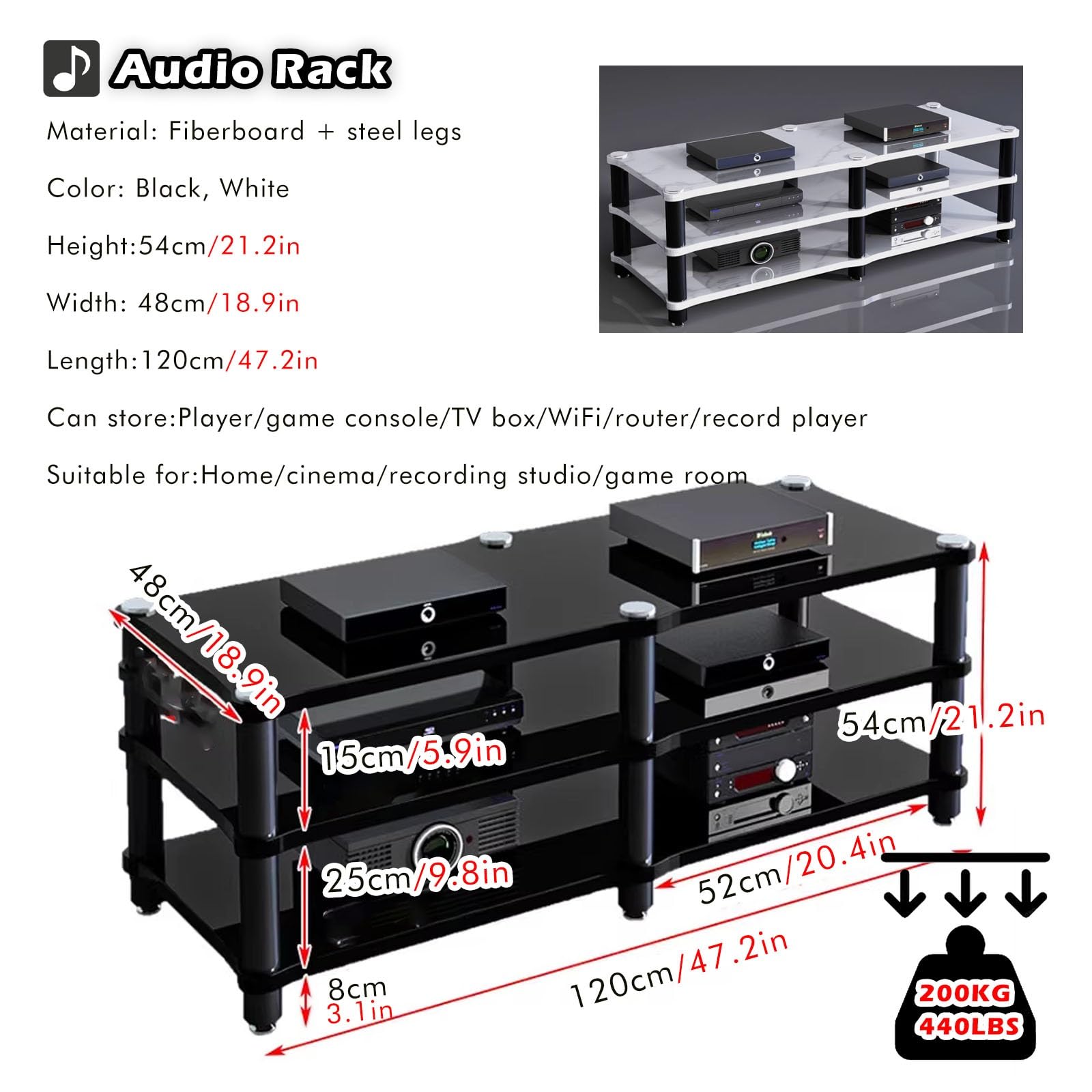 Szafka stereo podwójny szeroki stojak na nośniki AV |HEAVE ROZRYWKA - AKCESORIA Wyświetlacz |Idealny do stereo/wzmacniacza/odtwarzacza DVD/TV |Home Stereo Component Corner TV Stand (120x5 szeroki)