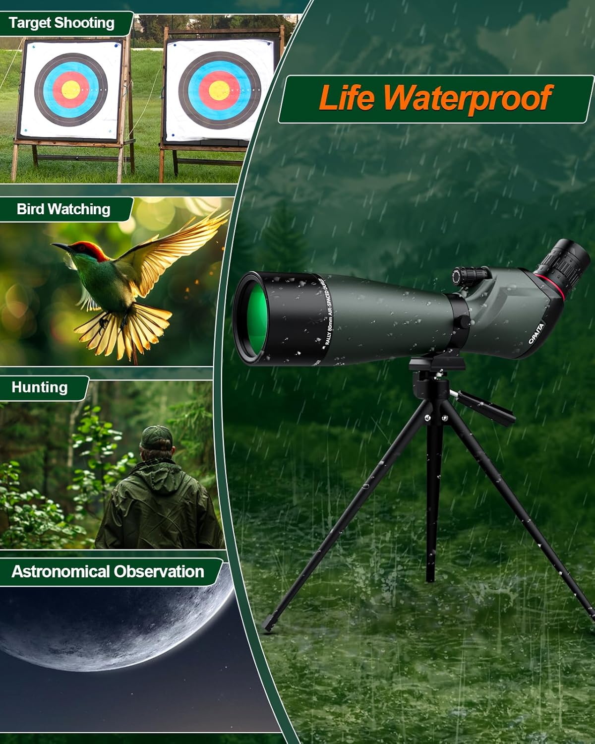 25-75X80 Spotting Scope for Shooting Hunting - Spotter Scopes with Tripod Phone Adapter Waterproof HD Scope for Target Shooting Bird Watching - Gifts for Men