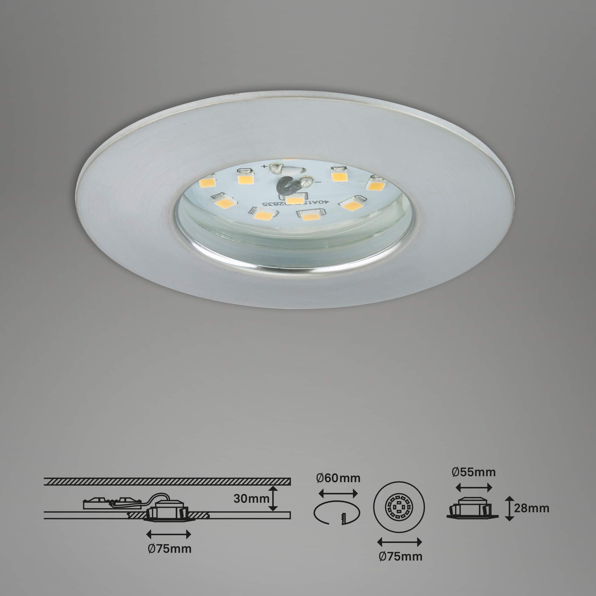Briloner Leuchten Luminaires encastrés LED lot de 3 plafonniers 5W 400lm 3000K IP44 aluminium 75x28mm