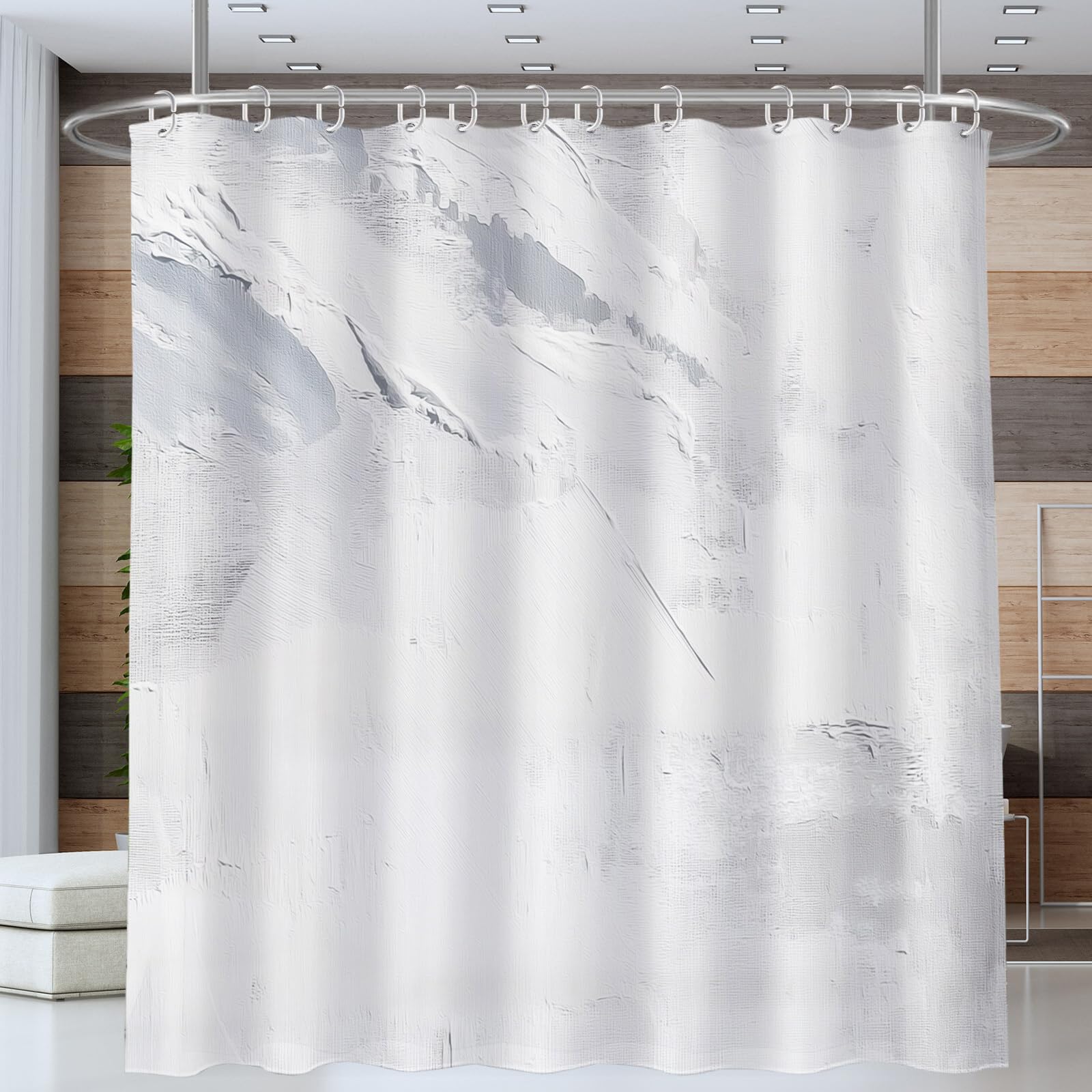 Rideau De Douche Coups De Pinceau Irréguliers Art Abstrait Tissu Imperméable Lavable avec Crochets Anti Moisissure en Polyester Rideau Douche pour Salle De Bain
