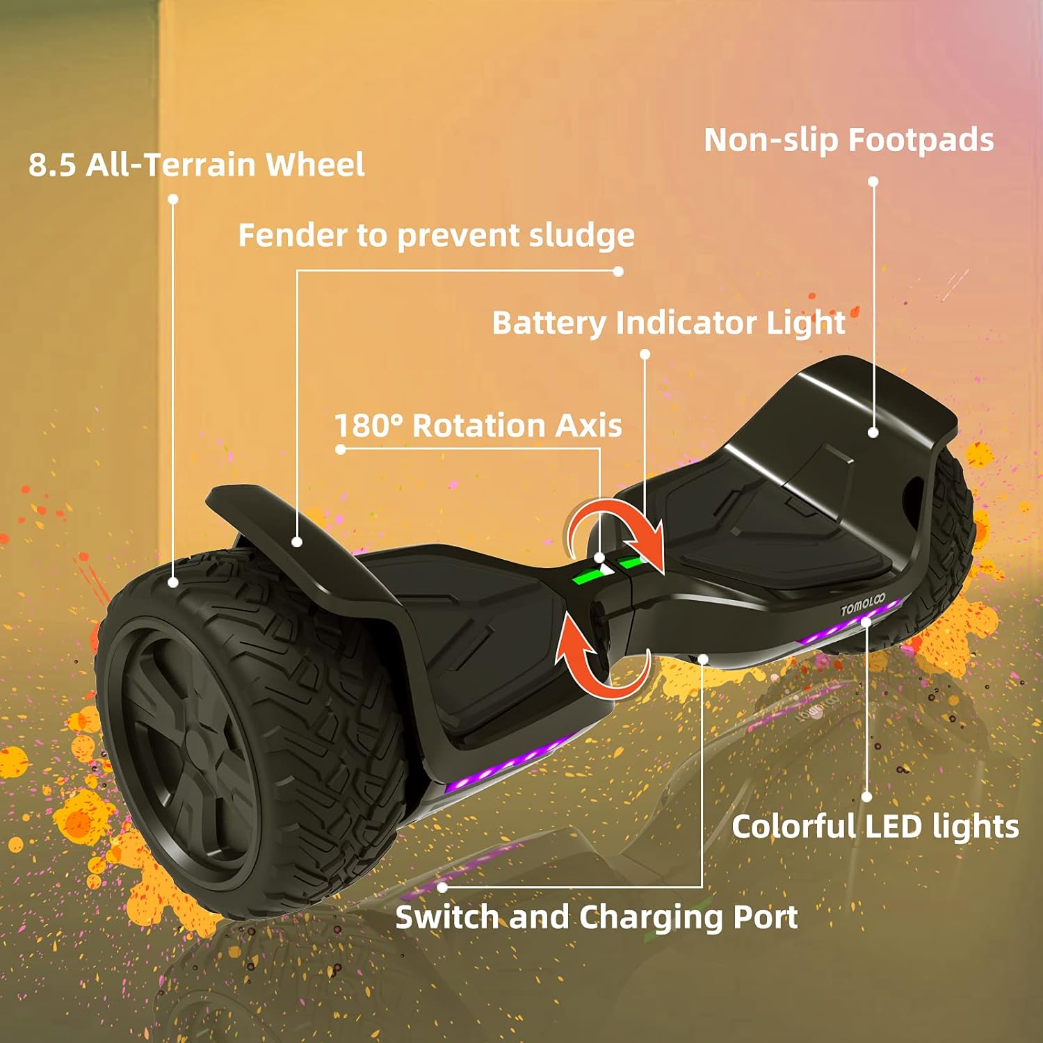 Best Deal 🛒 TOMOLOO Hoverboard Off Road with Bluetooth and LED Lights, 8.5'' All Terrain Hoverboards for Kids and Adults with APP Control, UL2272 Certified Two-Wheels Electric Self Balancing Scooter Hover Board Hottest Sale TOMOLOO Hoverboard Off Road with Bluetooth and LED Lights, 8.5'' All Terrain Hoverboards for Kids and Adults with APP Control, UL2272 Certified Two-Wheels Electric Self Balancing Scooter Hover Board