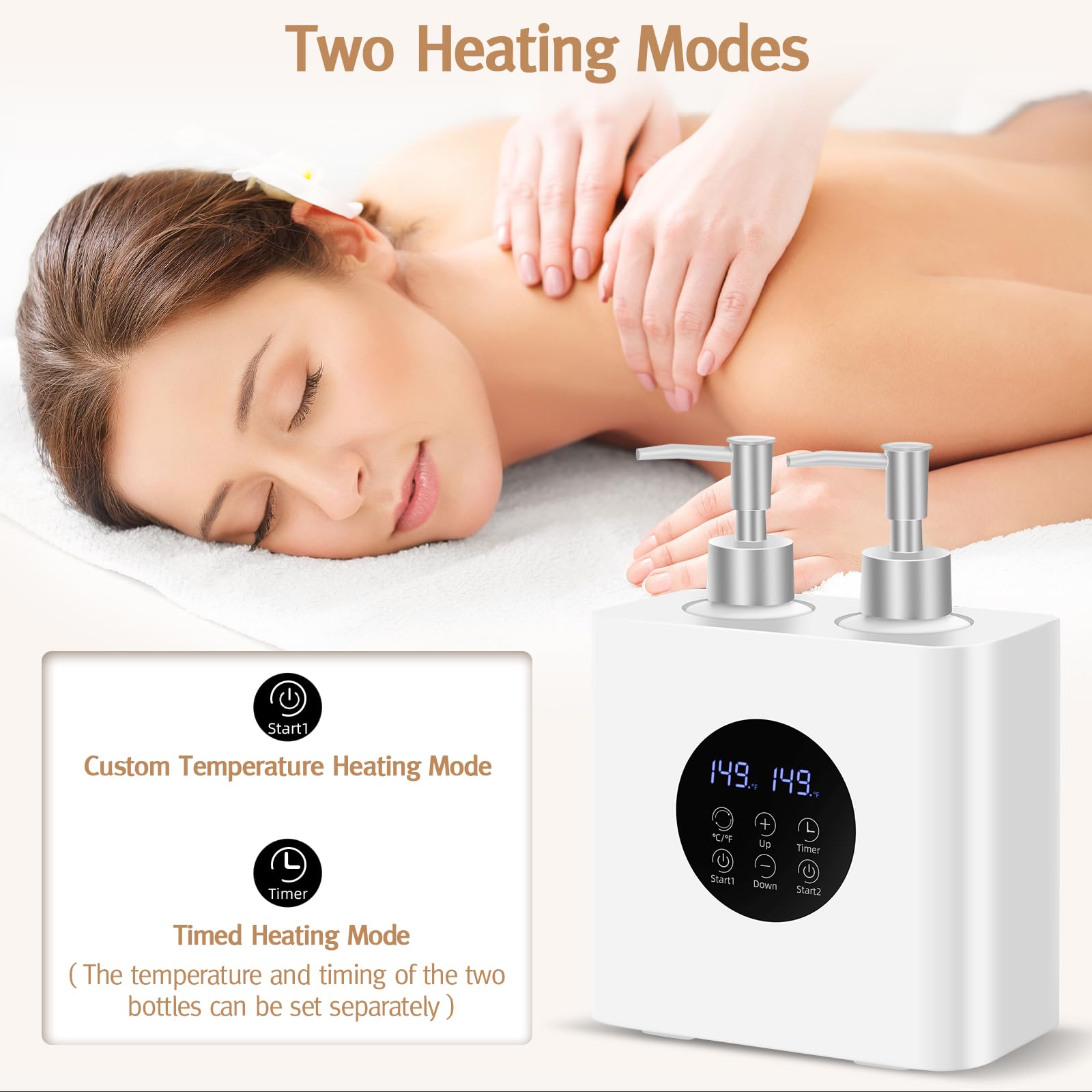 Meifuly Calentador de aceite de masaje para spa, calentador de aceites corporales con dispensador de 4 botellas, calentador digital profesional de loción eléctrica