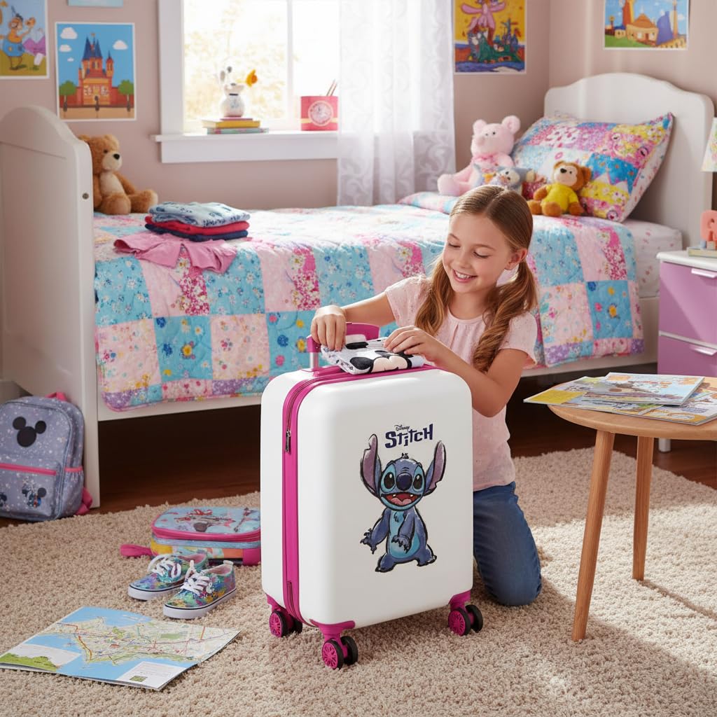 Disney Adorable Stitch Bagagli- Bagagli per bambini Bambine e ragazze Bianco/ Rosa