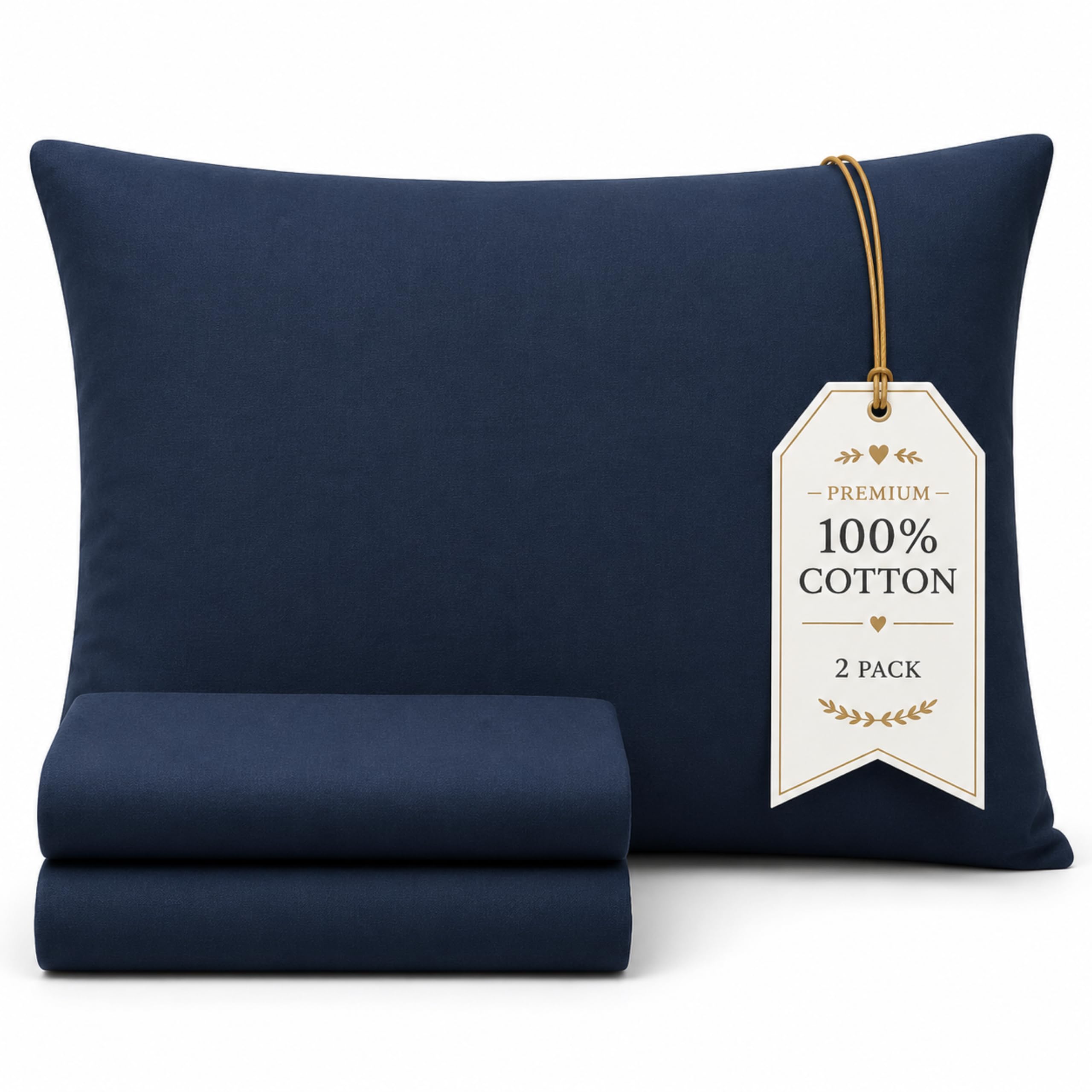 Luxe Dreams 100% Cotton Pillow Cases 2 Pack, Soft & Breathable Pillow covers with Envelope Closure, Wrinkle & Fade Resistant Navy Blue Pillowcases Standard Size (50x70 CM)