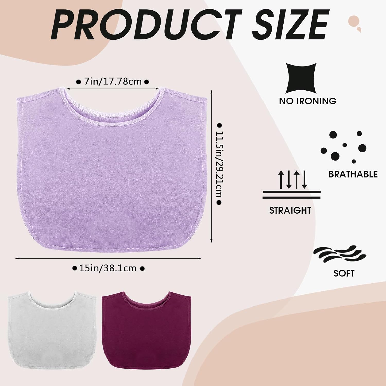 3 Pieces Fake Collars for Women Modesty Panels Crew Collar Neckline Cleavage Cover for Women Under Blouses Favors - Image 2