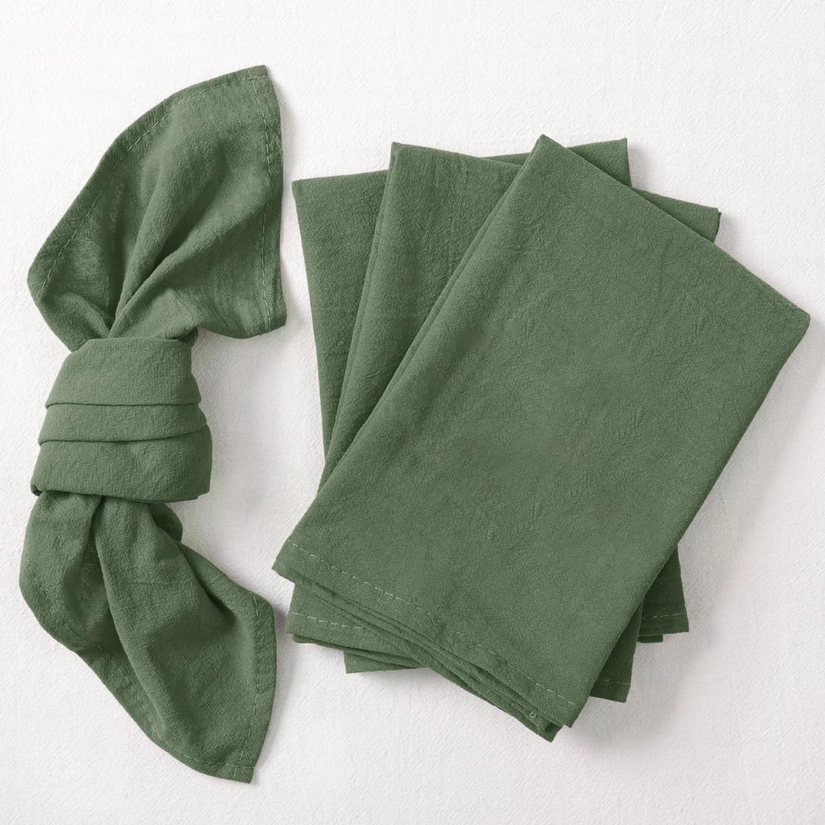 Cotton Linen Napkin Bulk, Stonewashed Cloth Dinner Napkins Olive Greenic Thick Table Napkins, Wedding Napkins, Fabric Napkins, Machine Washable Dinner Napkins(Set Of 4, Olive Green)