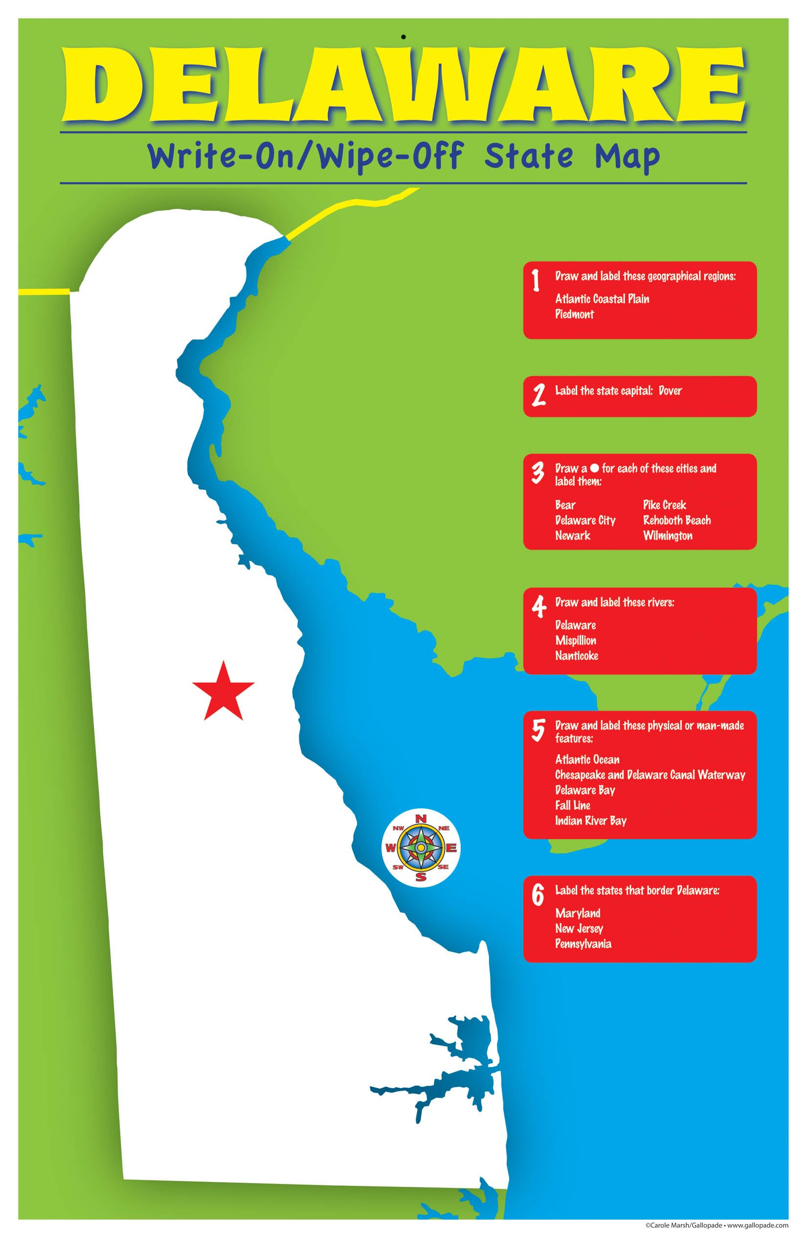 Gallopade Publishing Group Delaware Write-On/Wipe-Off Desk Mat, State Map (9780635106858)