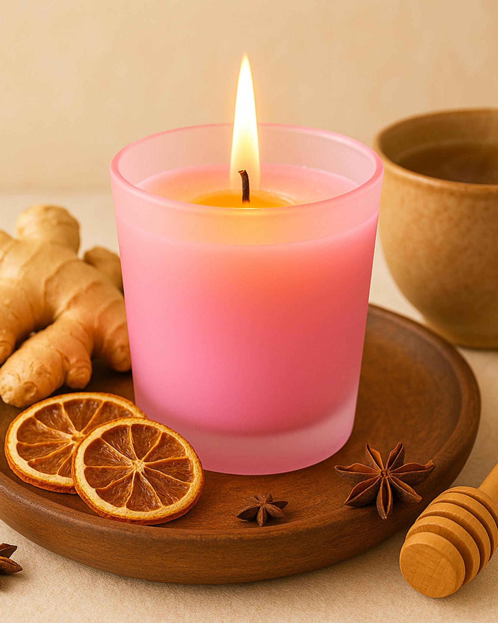 Homesake® Premium Scented Candles in Glass, Small 2.5 Inch Wax Colored Scented Votive Candle with Fragrance for Diwali Decor, 11 Hours Burning, Spicy Ginger| festive decor | diwali decoration for home
