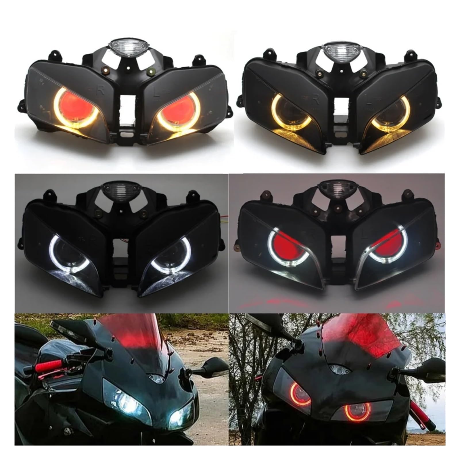 Dirt Bike Reflektor Światło Do Jazdy Pasuje do Honda CBR 600RR 2003-2006 reflektor LED motocyklowy Angel Eyes HID Hi/Lo Beam zmodyfikowany reflektor