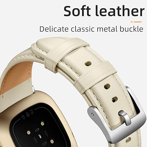 Miniatura 2 de GEAK Correa de cuero compatible con Fitbit SenseFitbit Versa 3Versa 4 bandas para mujeres y hombres, correa de cuero genuino de grano superior para