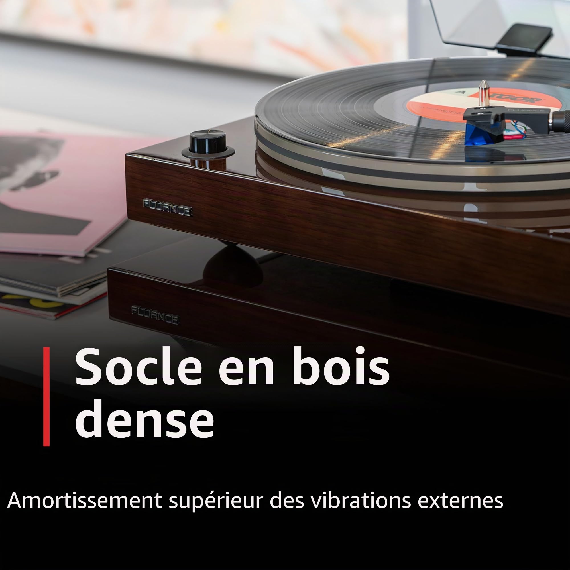 Fluance Base D’Isolation IB40 pour Platine – Plateforme en Bois Anti-Vibrations avec Pieds Réglables en Hauteur Et Niveau À Bulle – Clarté Sonore Améliorée – Compatibilité Universelle – Noir Piano