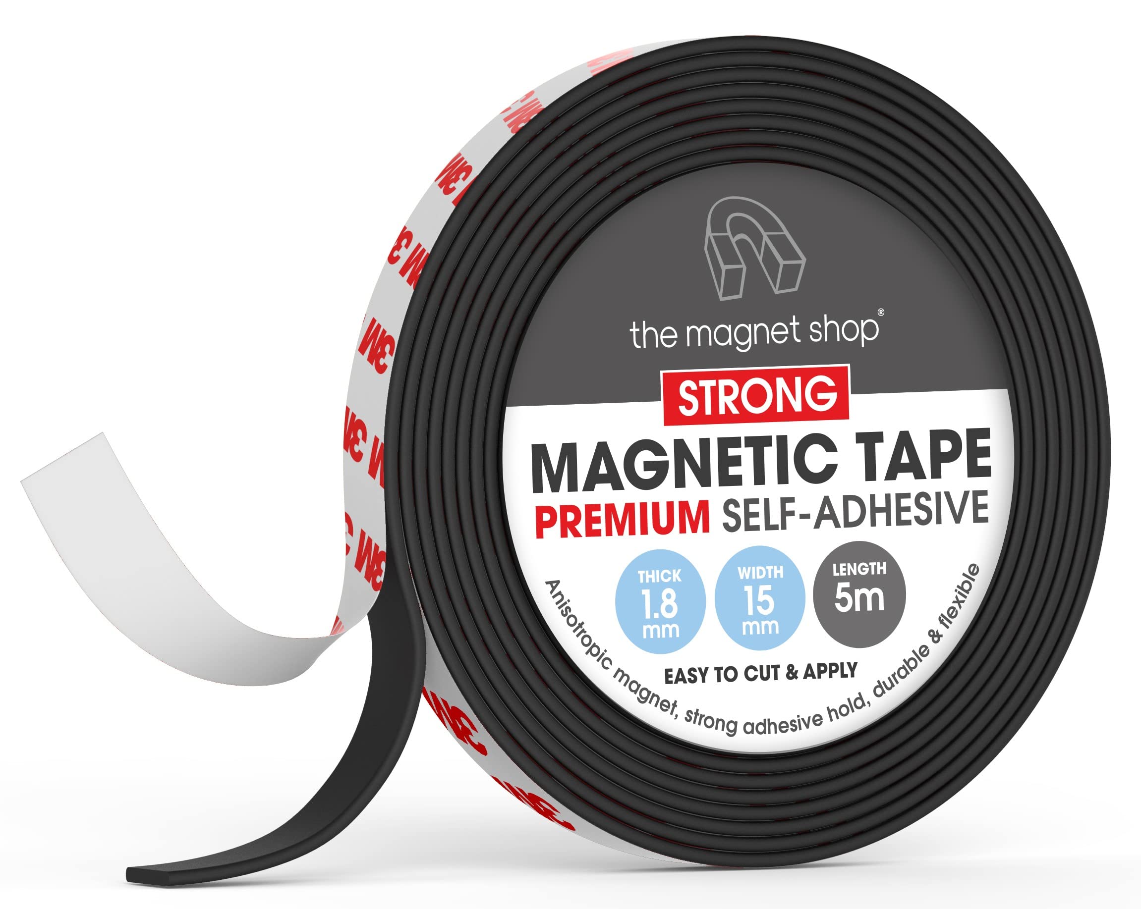 TMS Magnetic Tape Self Adhesive | 5 metre Roll of Sticky Magnet Strips | Make Fridge Magnets for Crafts | Easy to Cut and Stick On | for Home, Office or DIY [15mm Wide, 2.0mm Thick]