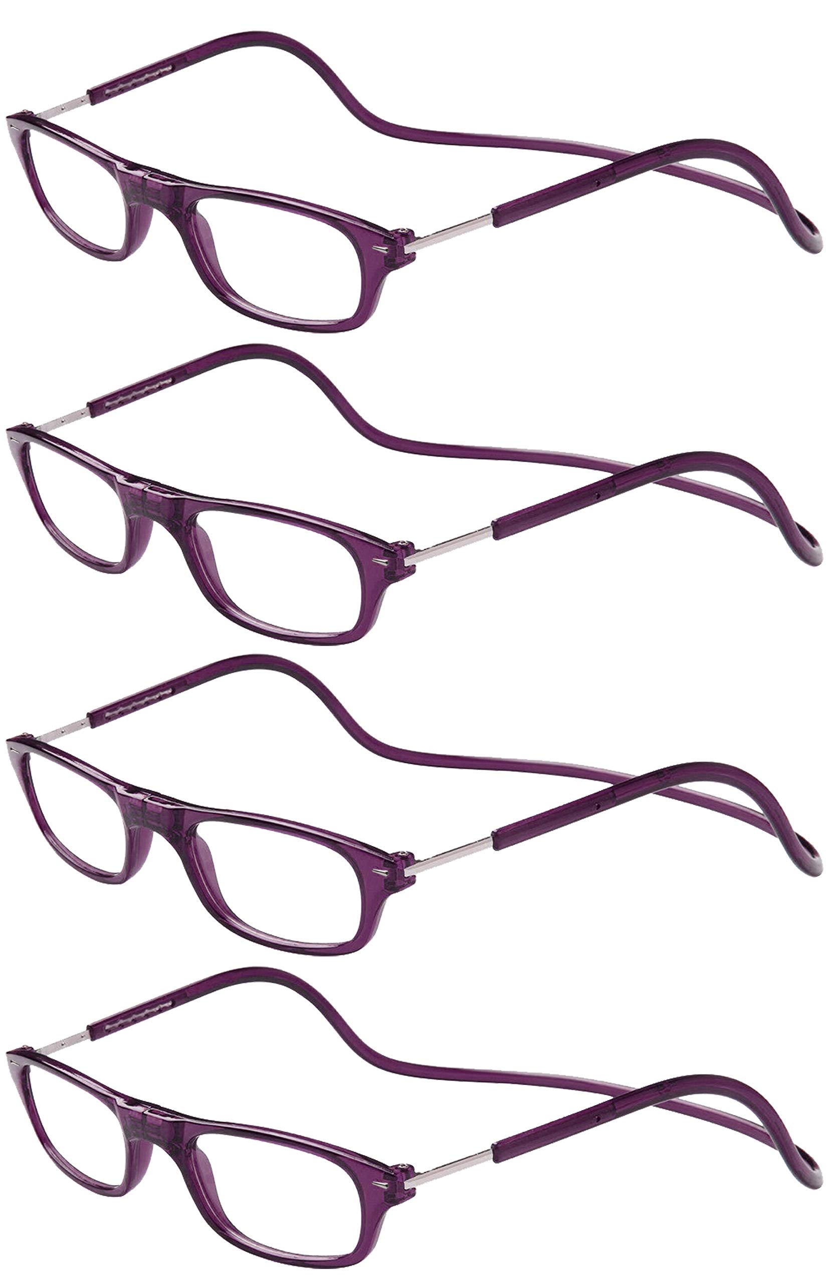 TBOC Reading Glasses Eyeglasses Eyewear - [Pack 4 Units] Dark Purple Frame +3.50 Optical Power Magnetic Adjustable Neck Hanging Presbyopia Eye Strain Vision Lenses Men Women Prescription