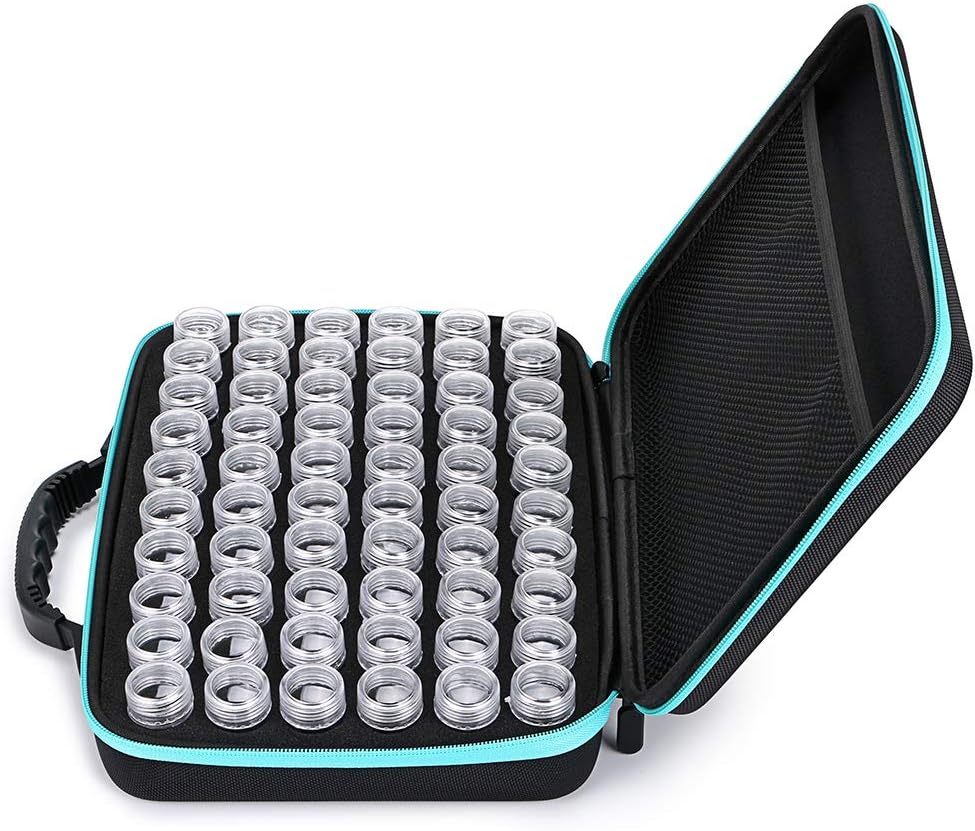 Hipiwe 60 Grids Diamond Painting Storage Case, Clear Plastic Diamond Embroidery Box, DIY 5D Diamond Art Craft Accessory Organizer Jewelry Beads Sewing Pills Container Holder (Blue)