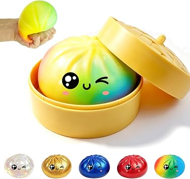 Rainbow Dumpling 2.0 Squishy, Rainbow Mystery Dumpling Toy, Dumpling Stress Ball with Steamer, Soft Squeeze Sensory Toys for Anxiety Relief Ideal Gift for Kids Adult