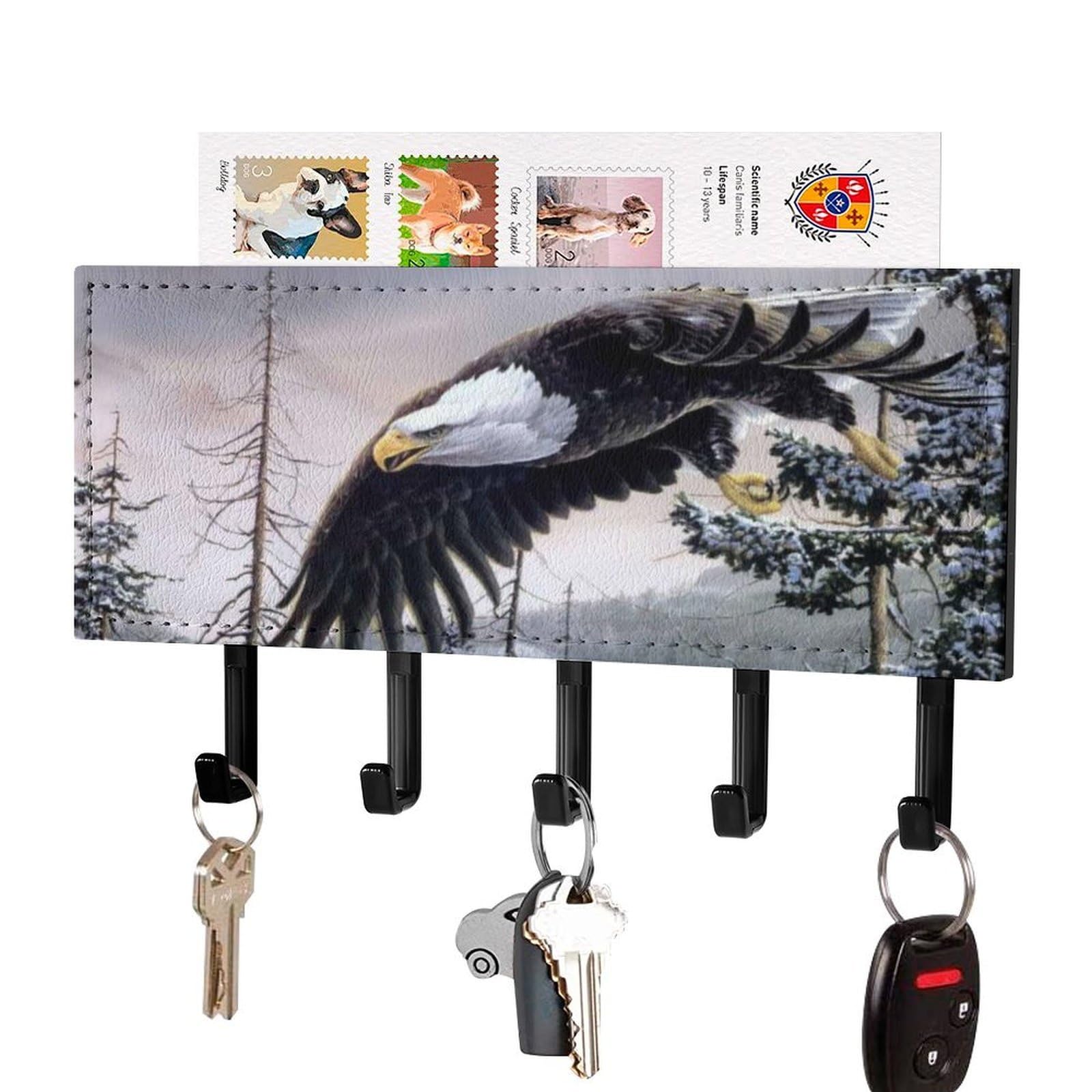 NCLQVJXZKHW Bald Ea-gles Key Holder with 5 Hooks Key Hooks Wall Mounted Key Racks Key Hanger Organiser Shelf