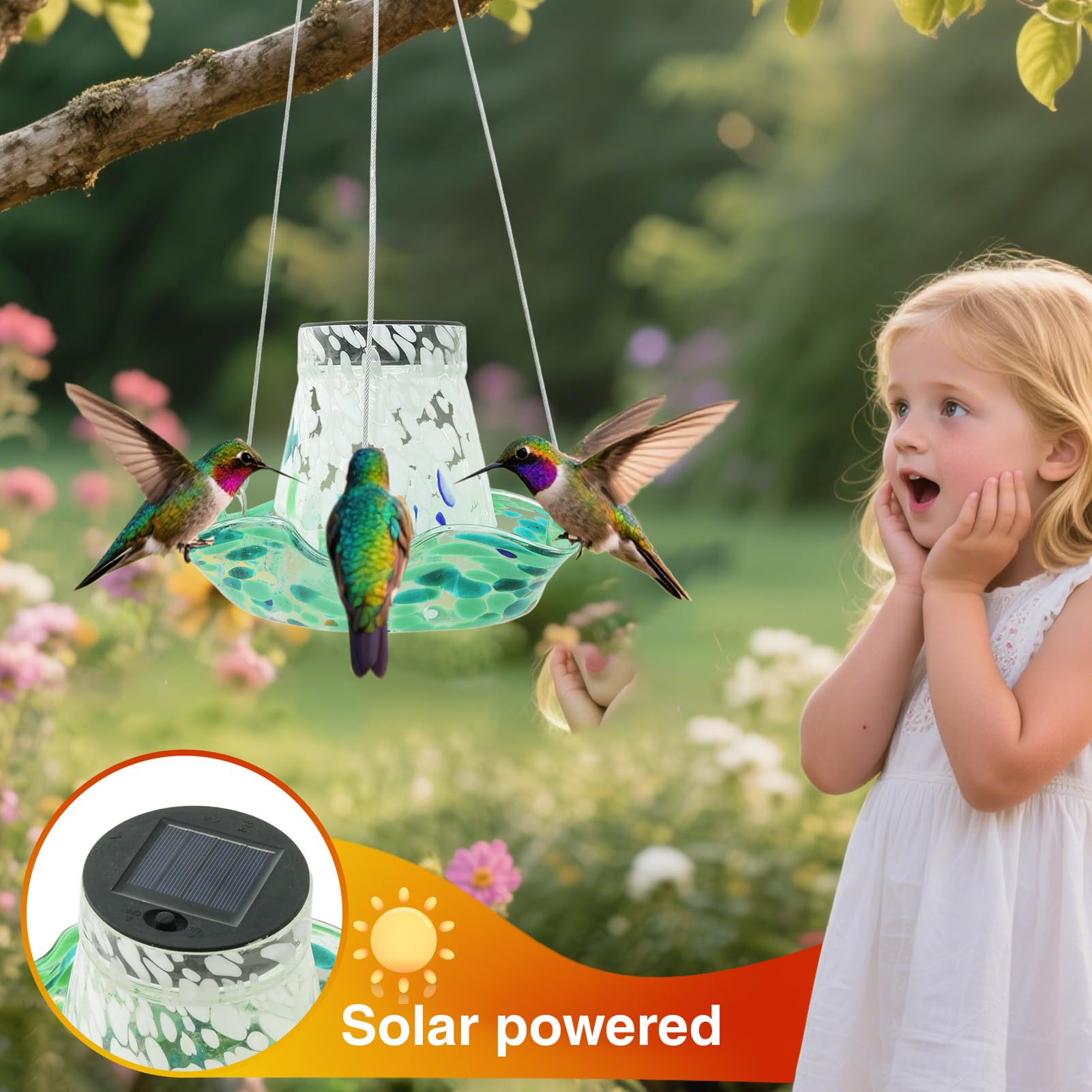 Bebederos para Colibríes Exteriores Solar De Vidrio para Jardín | Bebedero Antifugas Con Vidrio Decoración Jardín Y Patio Exterior
