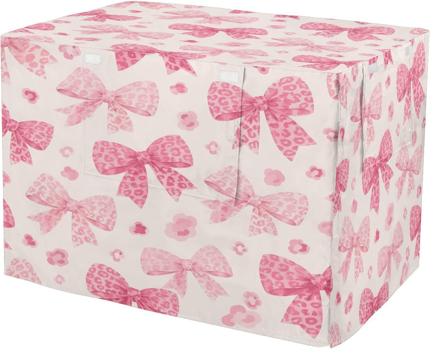Pink Leopard Bow Dog Crate Cover, 42 Inch Pet Kennel Cover
