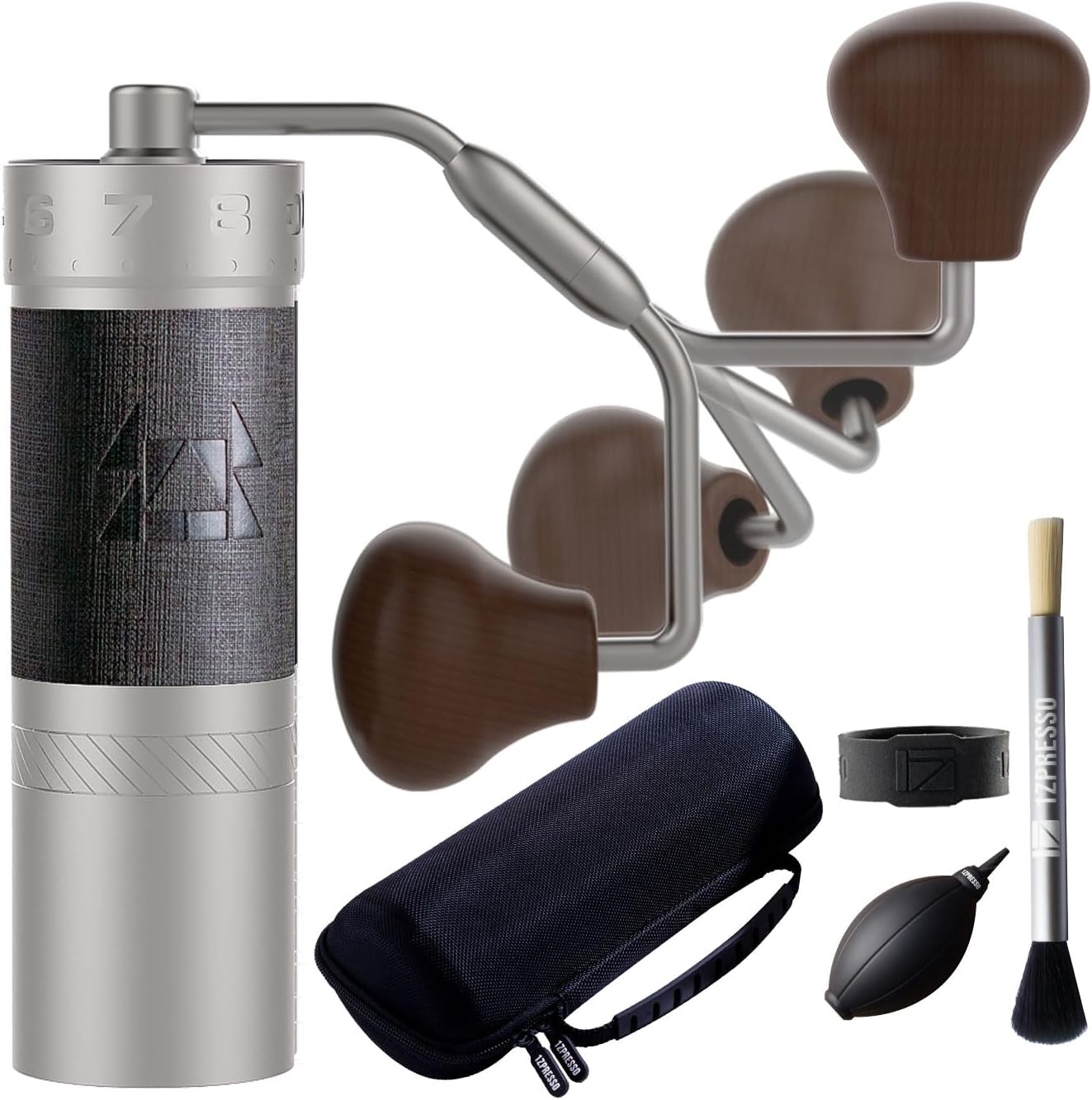 1Zpresso J-Max S Manual Coffee Grinder Silver with Coated Conical Burr,Foldable Handle, Magnet Catch Cup Capacity40g, Numerical Adjustable Finely Setting, Faster Grinding Efficiency ideal for Espresso