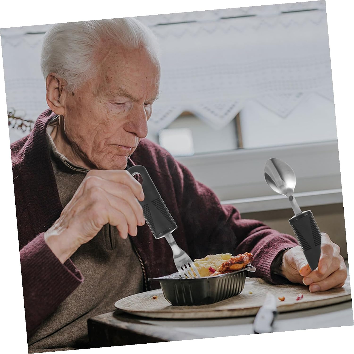 Ipetboom Portable Adaptive Eating Utensils Weighted Silverware for Disabled Elderly Assistance Products of Spoon Fork
