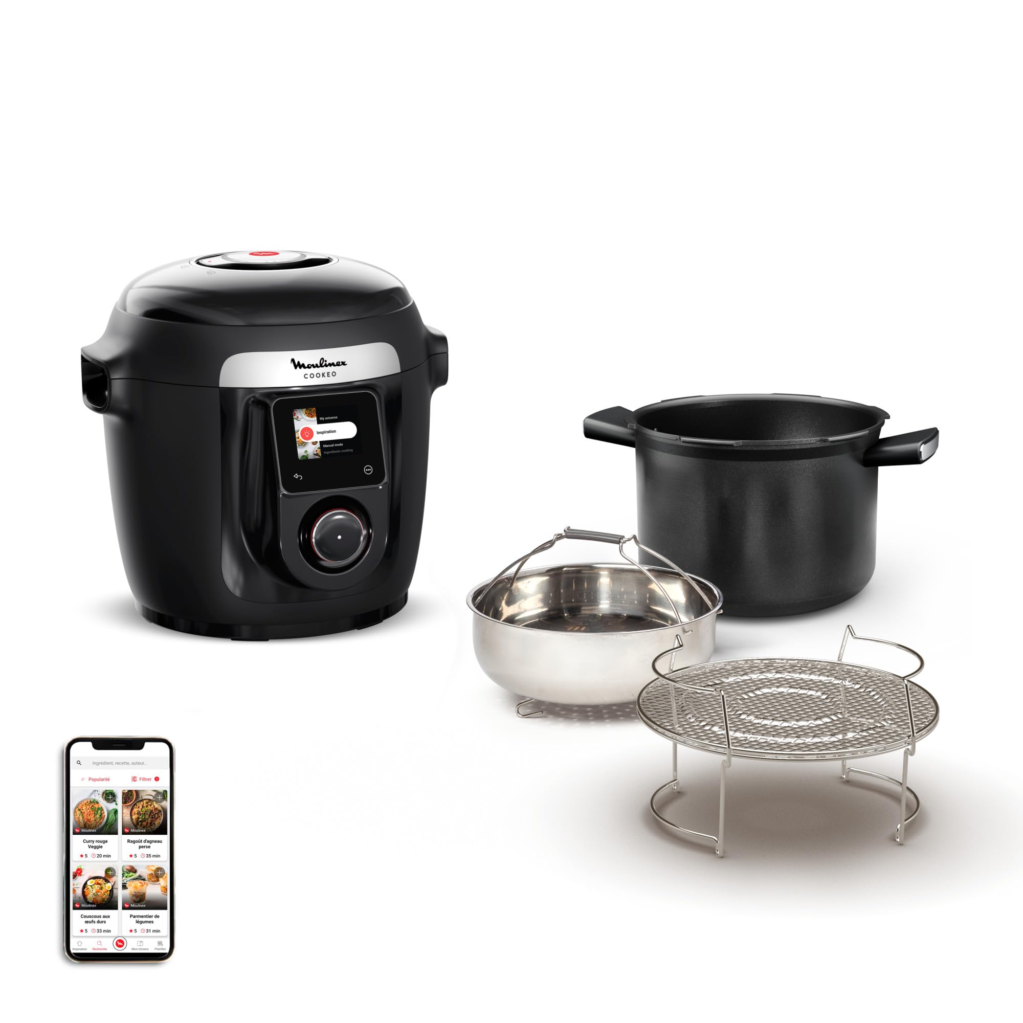 Moulinex Cookeo Wi-Fi 10-en-1, Multicuiseur, 10modes de cuisson, Cuisson sous pression, Etapes détaillées, CE96G810, Noir