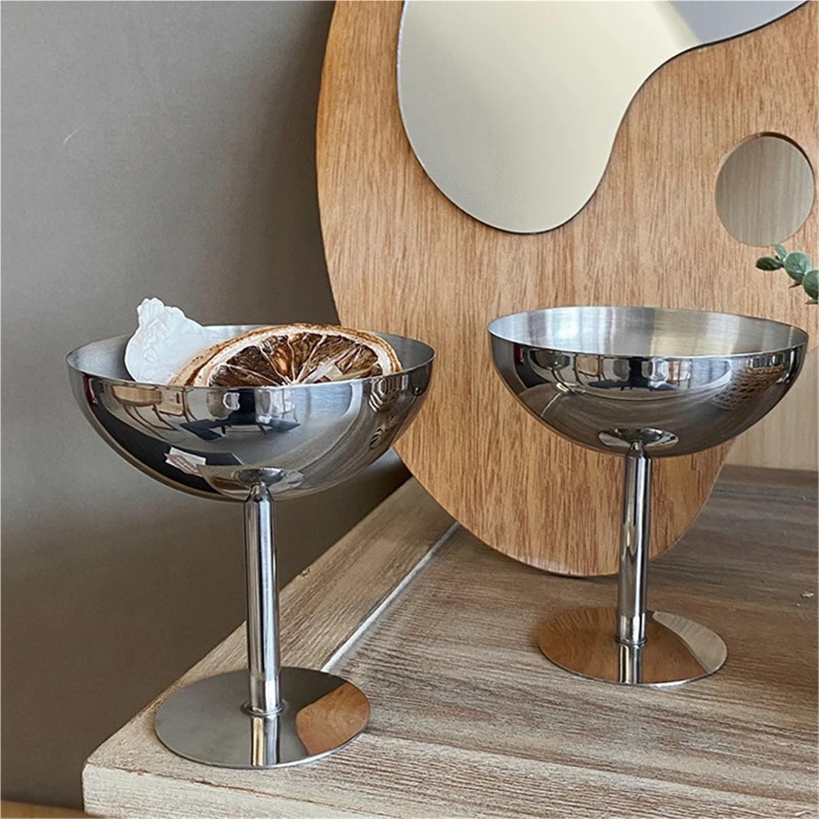 Coppe Gelato 2 Pezzi di Tazza in Acciaio Inossidabile for Gelato, insalatiera, Piatto di Frutta, Piatto for Snack, Forniture for Bar KTV per Dessert(Silver1)
