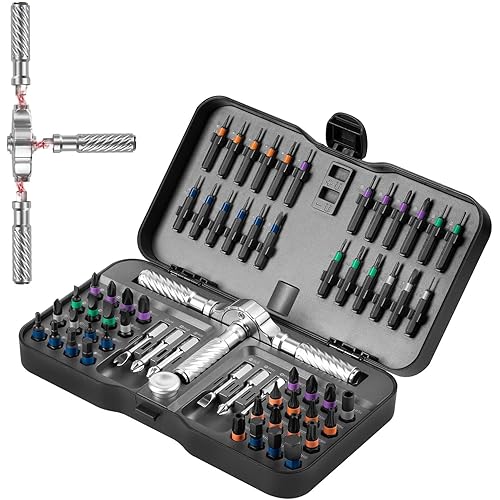 VMAN Ratchet Screwdriver Set, 66 in 1 magnetic Screwdriver sets, S2 Steel Bits, DIY Combination Flexible Shaft, Suitable for Furniture Assembly, Precision Electrical Appliance Repair, Bicycle Tools