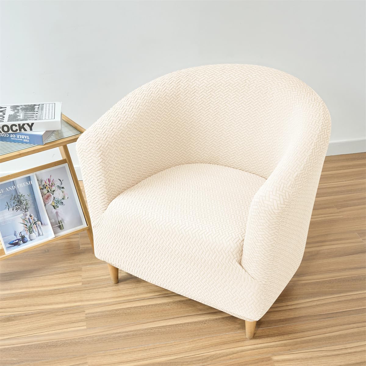 Housse de Fauteuil Cabriolet 1 Place Beige Chesterfield Jacquard Extensible Tub Chair pour Salon Café