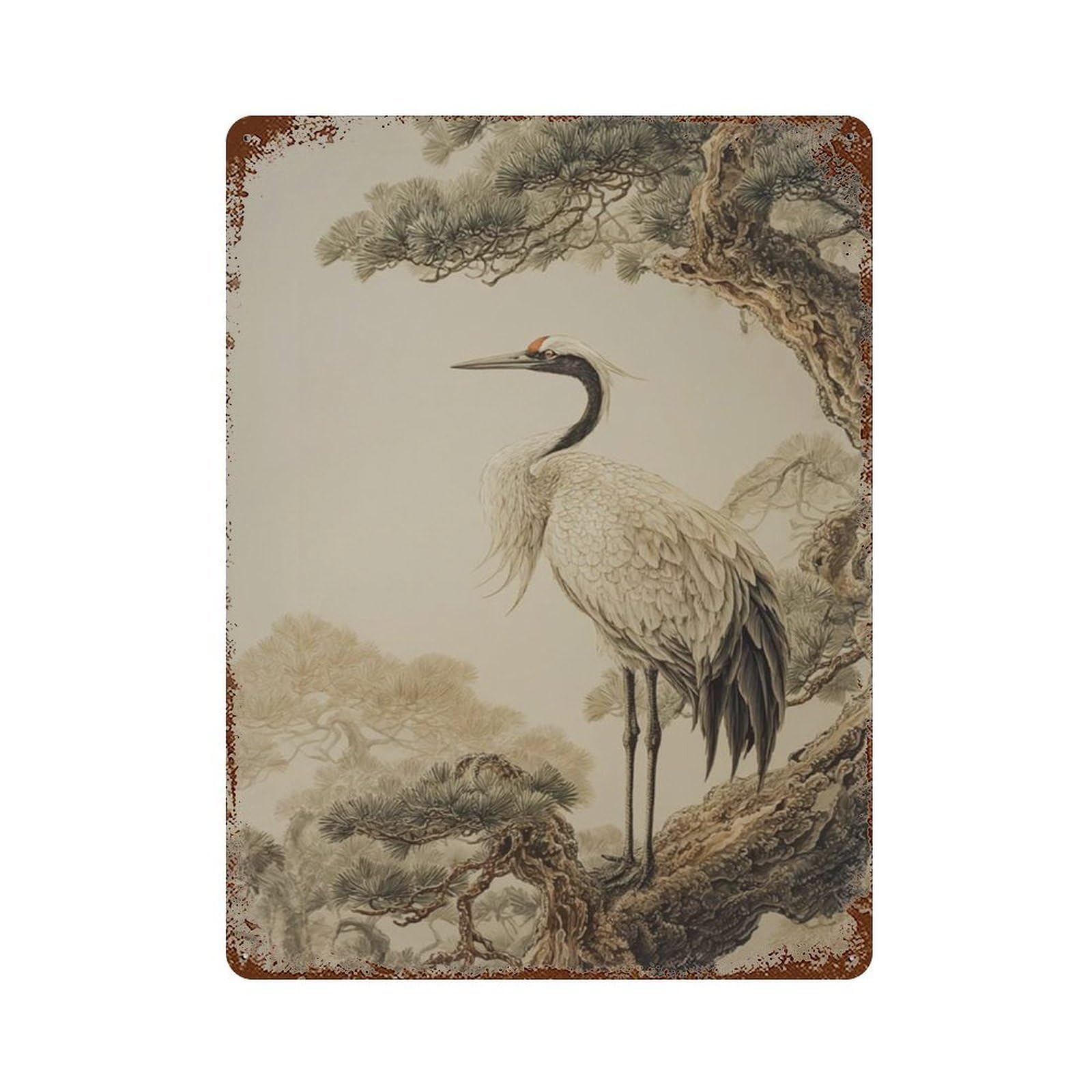 xiaoxiaoshen Japanese Crane Bird Nature Elegant Asian Traditional Wall Decor Art Metal Tin Poster Modern Home Decor Art Home Bar Shop Decorations Vintage Sign 40x30cm