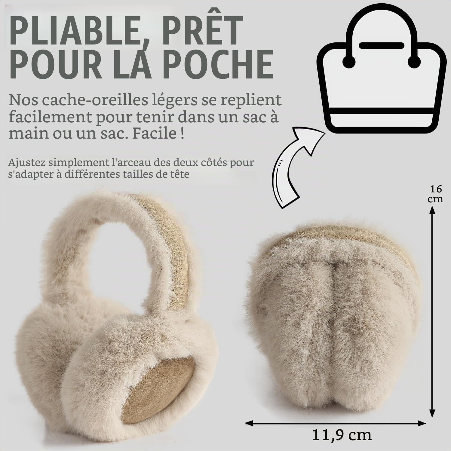 Cache-oreilles Femmes Cache oreille d'Hiver Pliables Doux Chauds et Mignons pour l'Extérieur Cache-oreilles pour temps froid 2Pcs