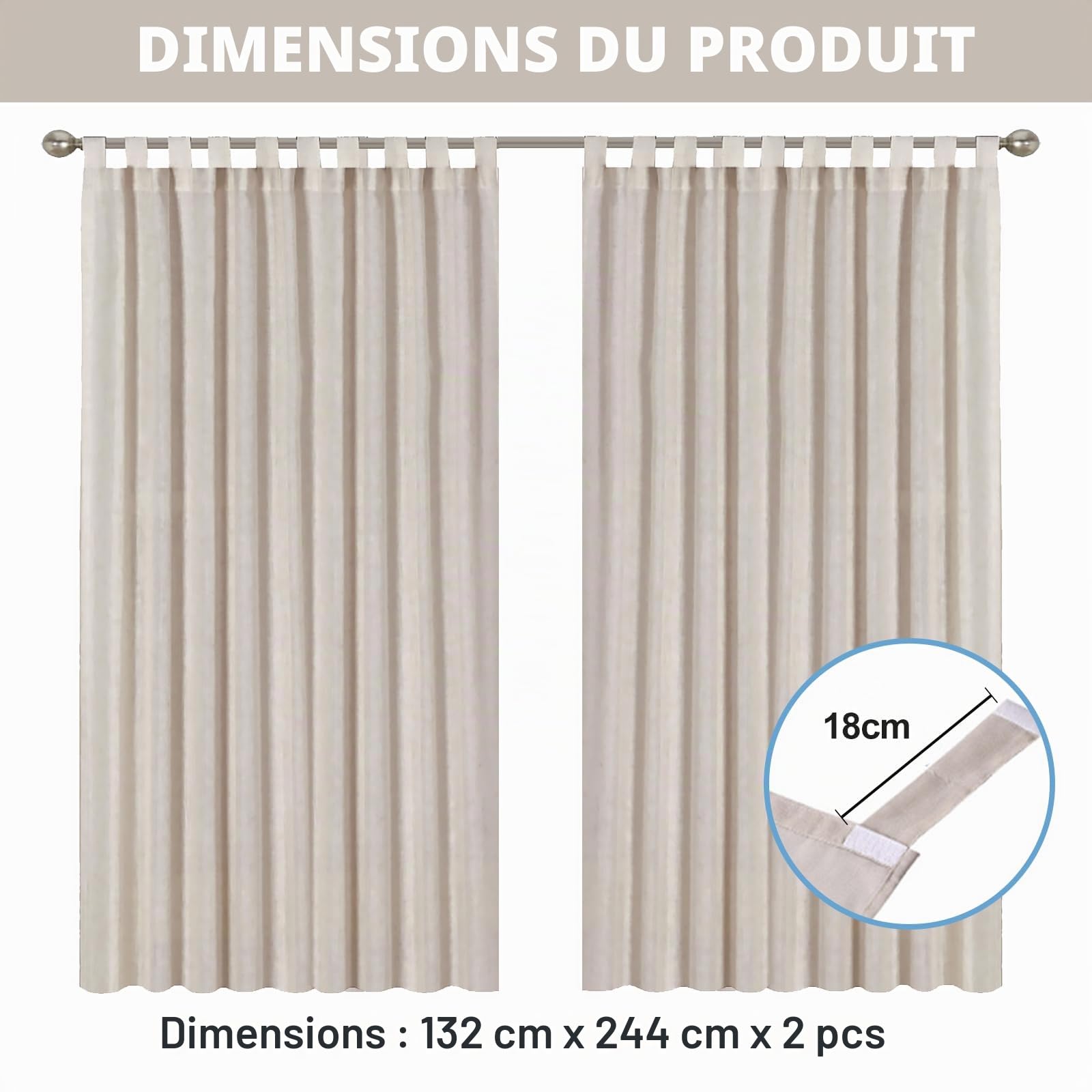 2 Pièces Rideaux D'extérieur, Rideau Extérieur Intempéries Et Étanche, Rideau Pour Pergola Avec Œillets Et Fermeture Velcro, Rideau Terrasse Aux Occultants Pour Jardin, Pergola, Balcon, Lin, 132*244cm