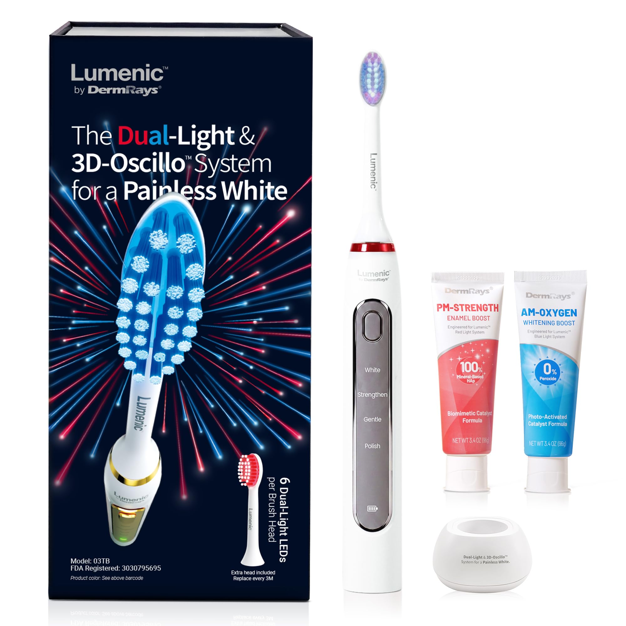 DermRays Lumenic Red Light Electric Toothbrush, Rechargeable, Grey | 3D Sonic Toothbrush, GUM Red Light Revive, Easy Ceaning Toothbrush, PAP Teeth Whitening & Enamel Repair, USB